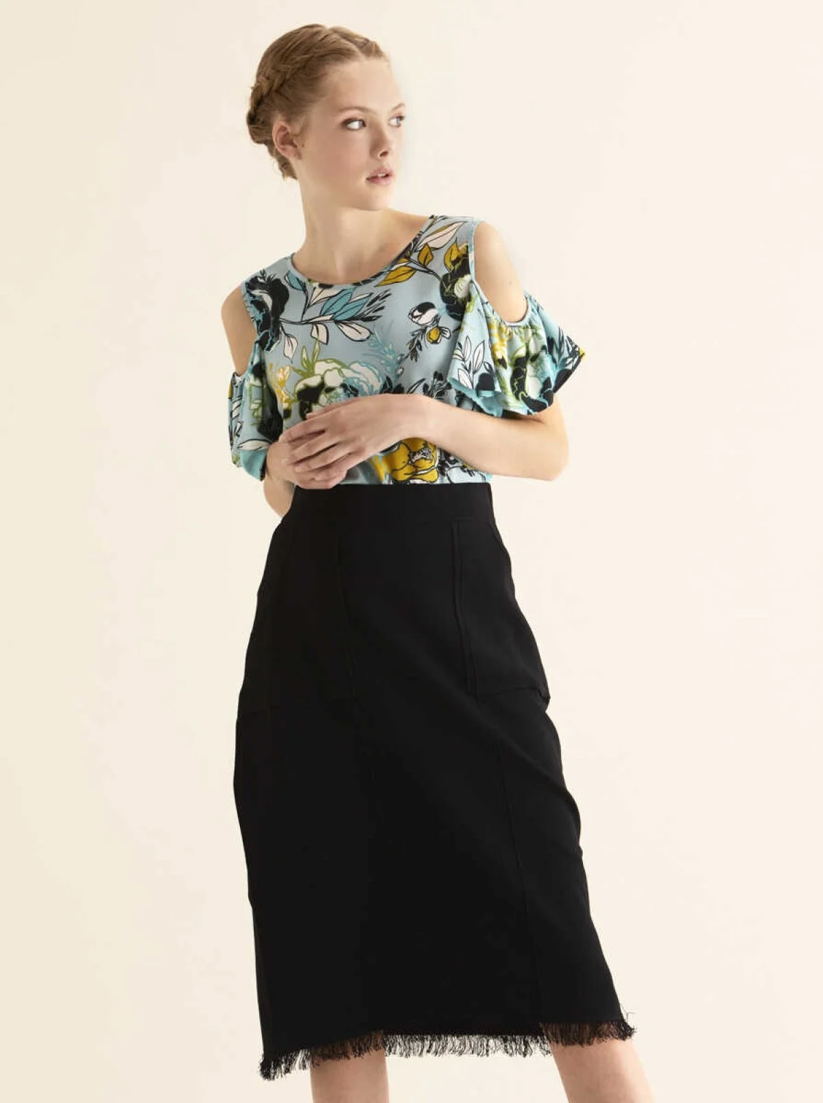 Cep Detaylı Triko Etek Siyah - 1