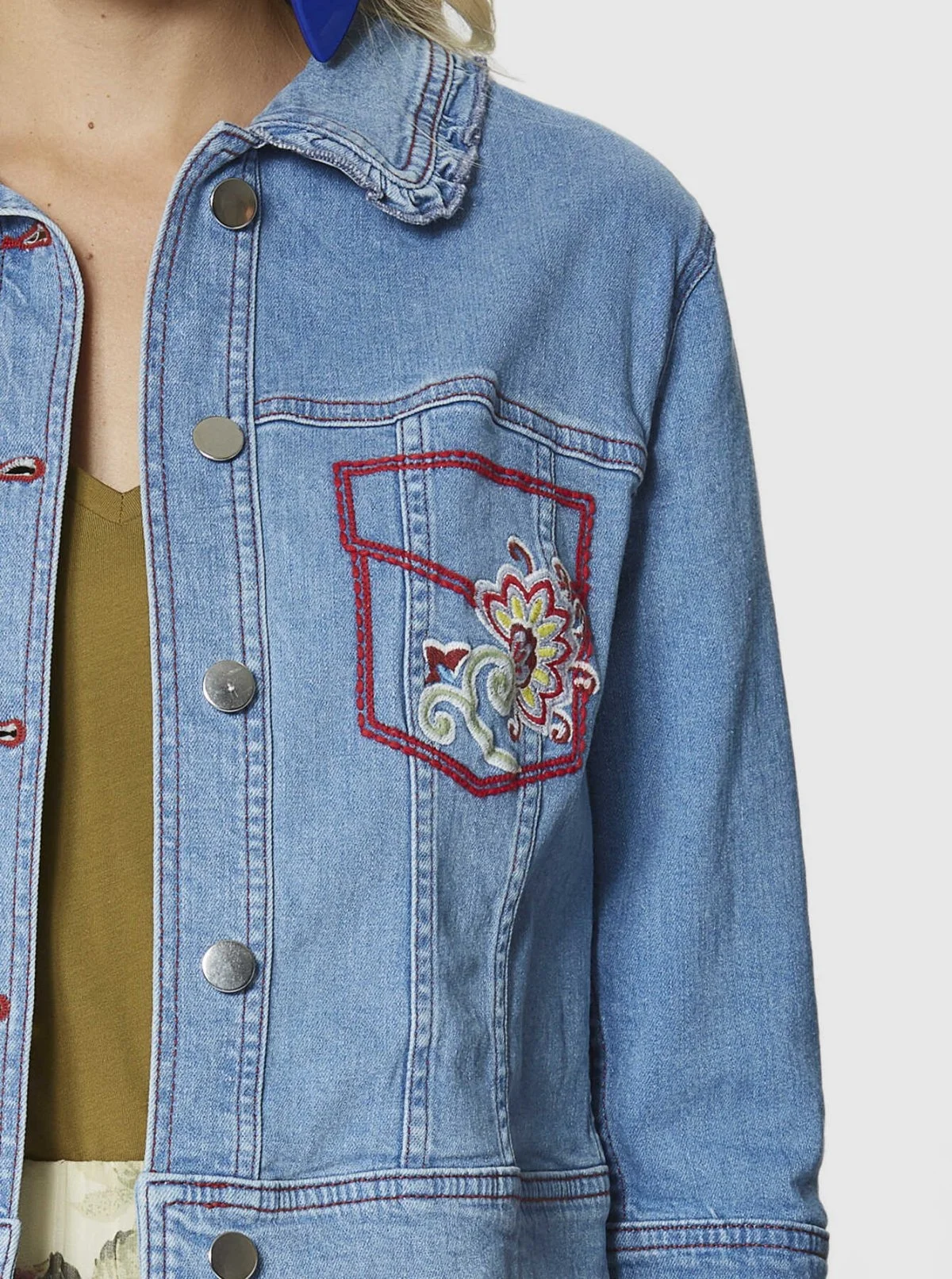 Cep İşlemeli Denim Ceket Standart Renk - 3