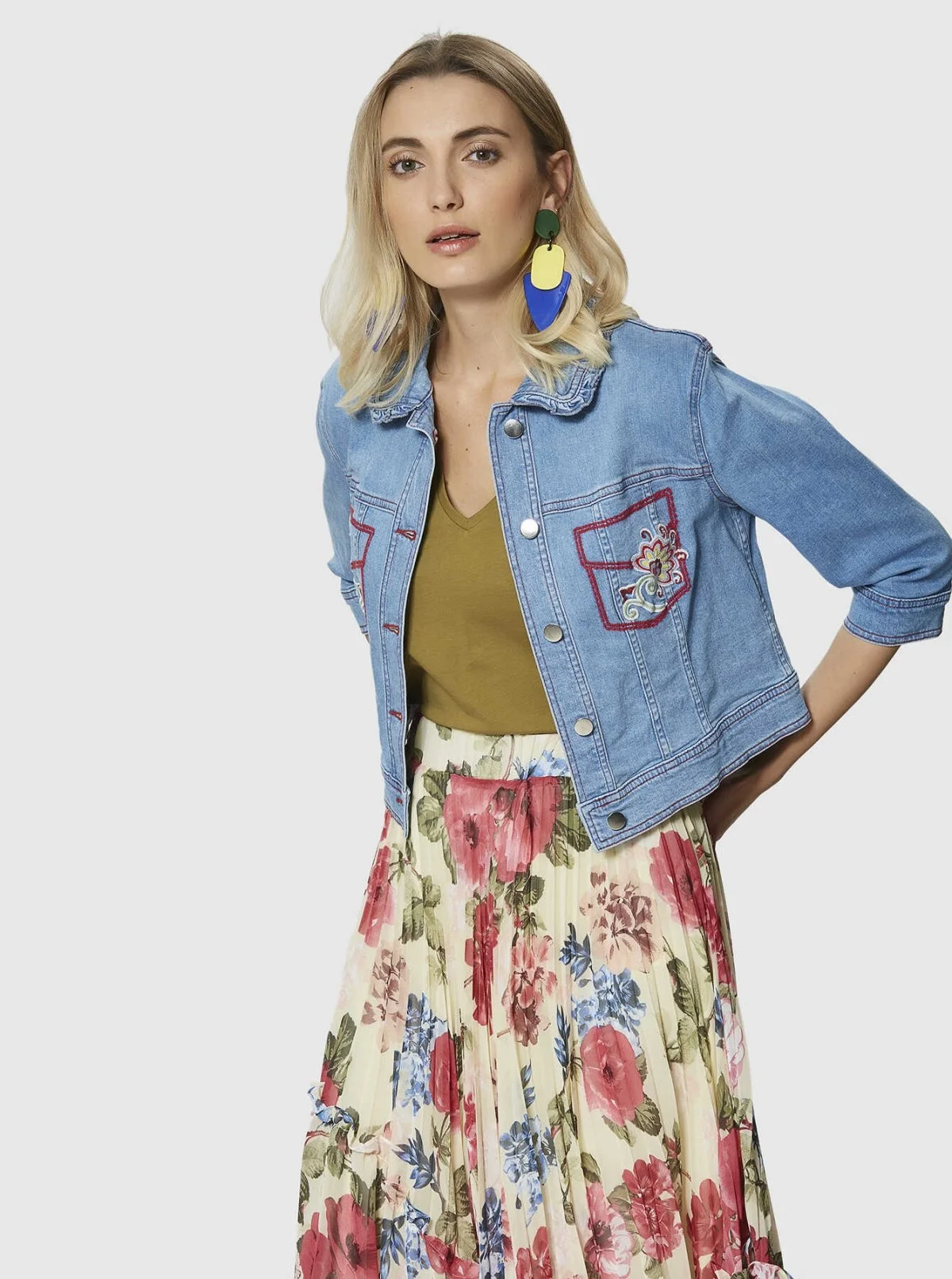 Cep İşlemeli Denim Ceket Standart Renk - 1