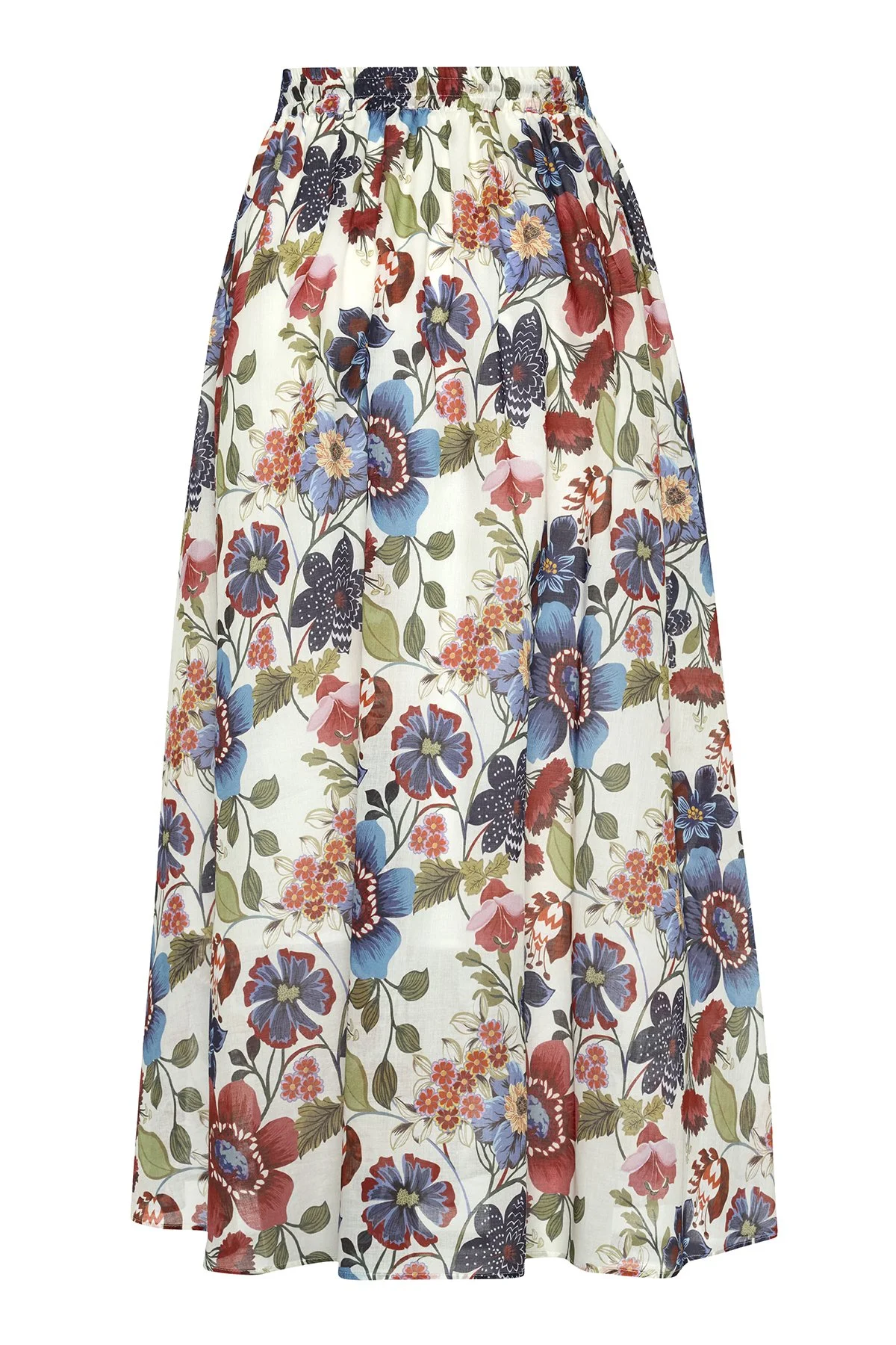 Çiçek Desenli Beli Lastikli Midi Boy Etek Standart Renk - 9