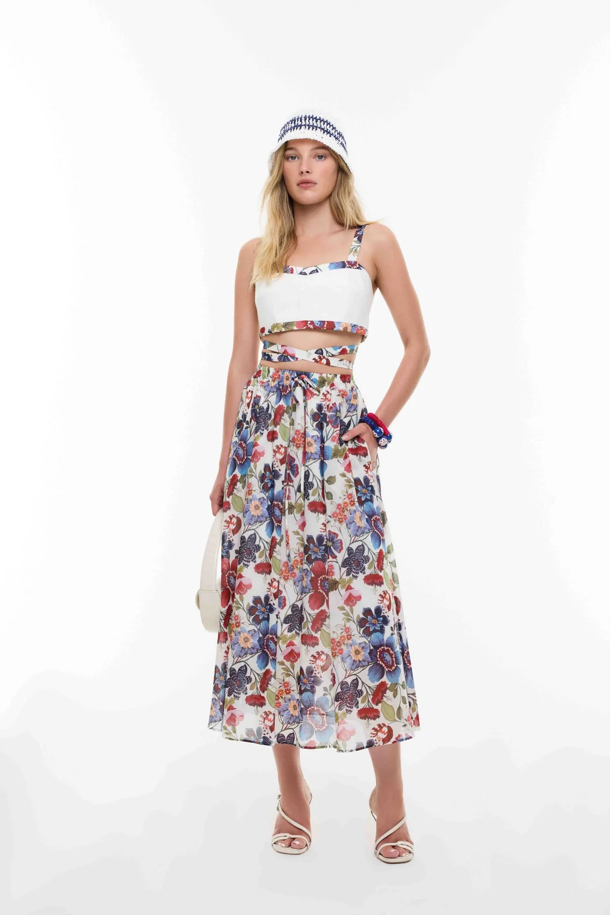 Çiçek Desenli Beli Lastikli Midi Boy Etek Standart Renk - 1