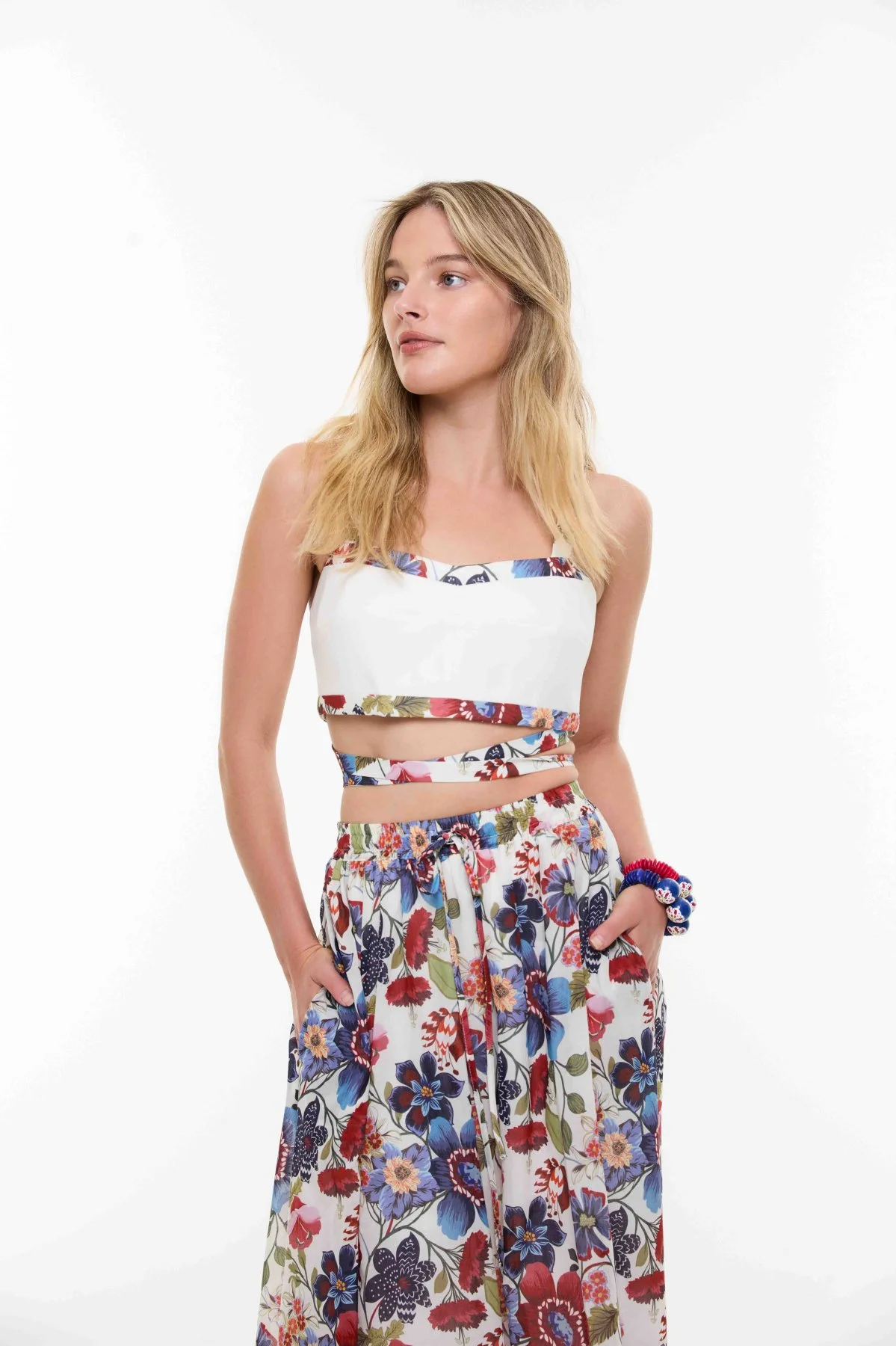 Çiçek Desenli Beli Lastikli Midi Boy Etek Standart Renk - 2