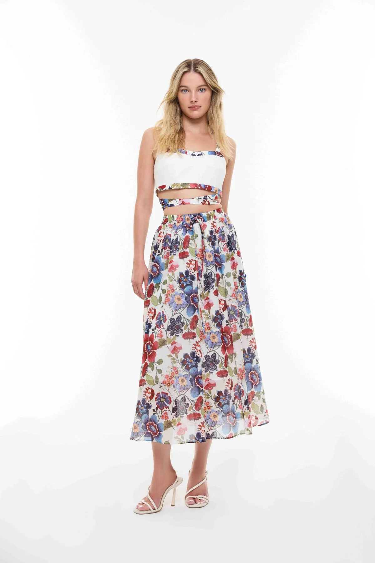 Çiçek Desenli Beli Lastikli Midi Boy Etek Standart Renk - 7