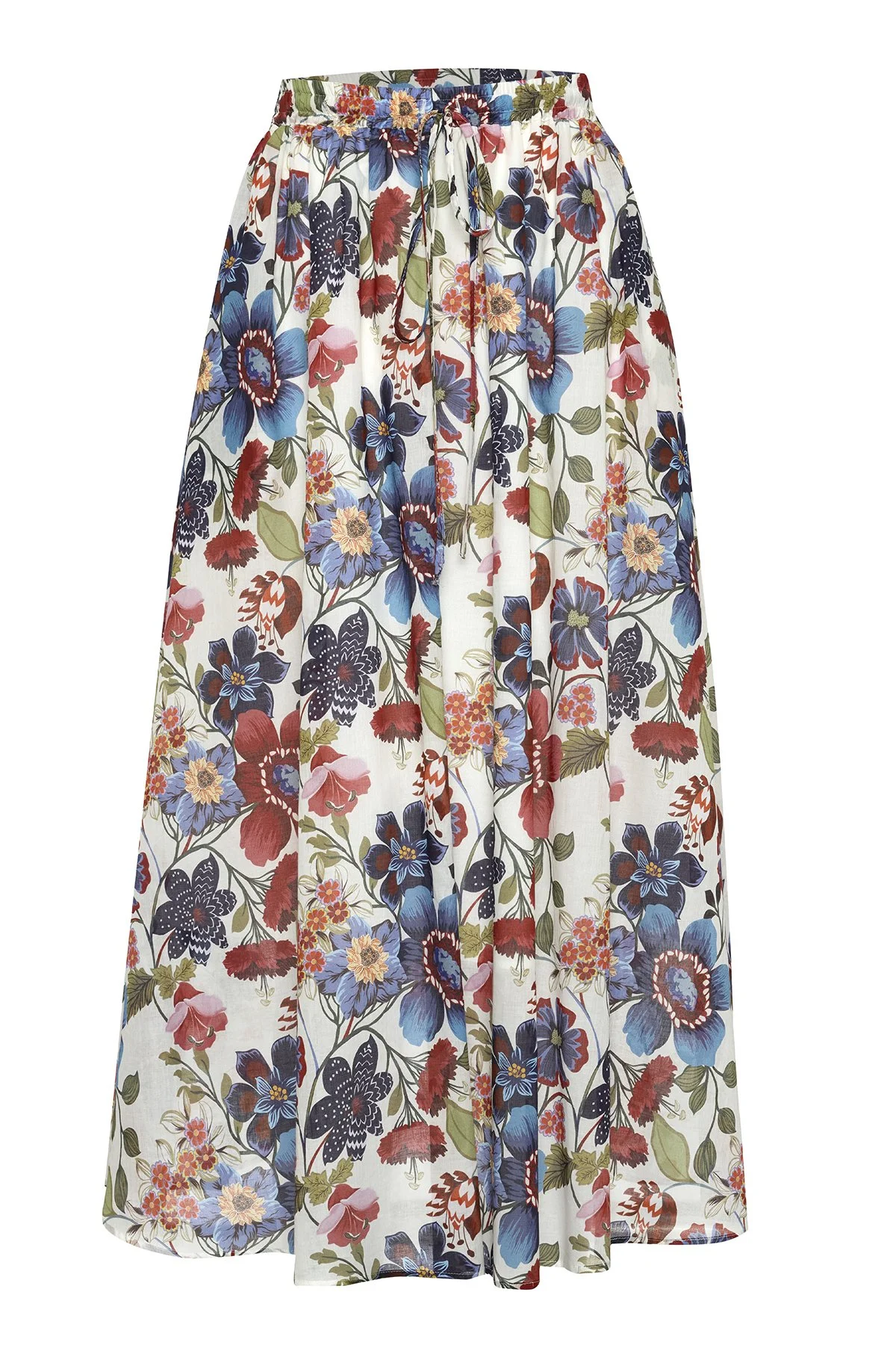 Çiçek Desenli Beli Lastikli Midi Boy Etek Standart Renk - 8