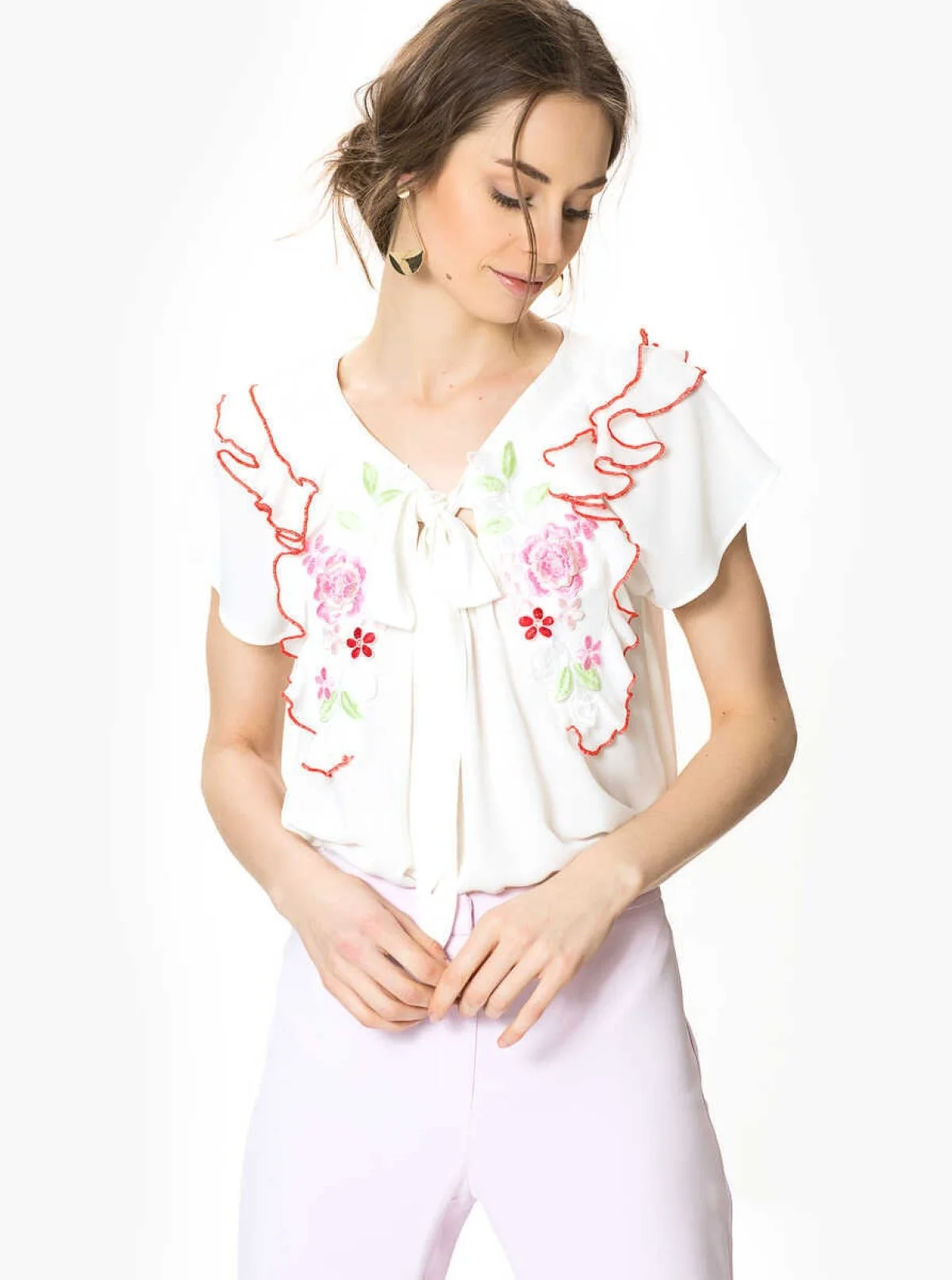 Çiçek Desenli Bluz Kemik - 1