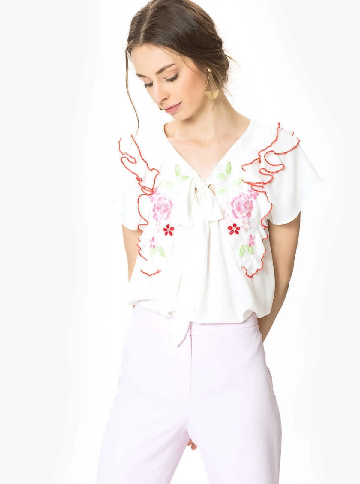 Çiçek Desenli Bluz Kemik - 3