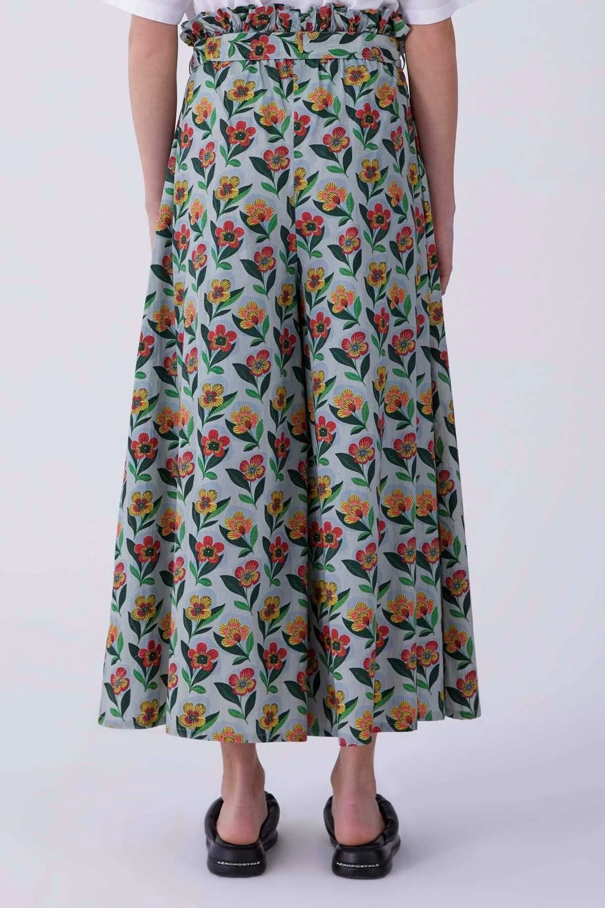 Çiçek Desenli Bol Paça Pantolon Standart Renk - 2