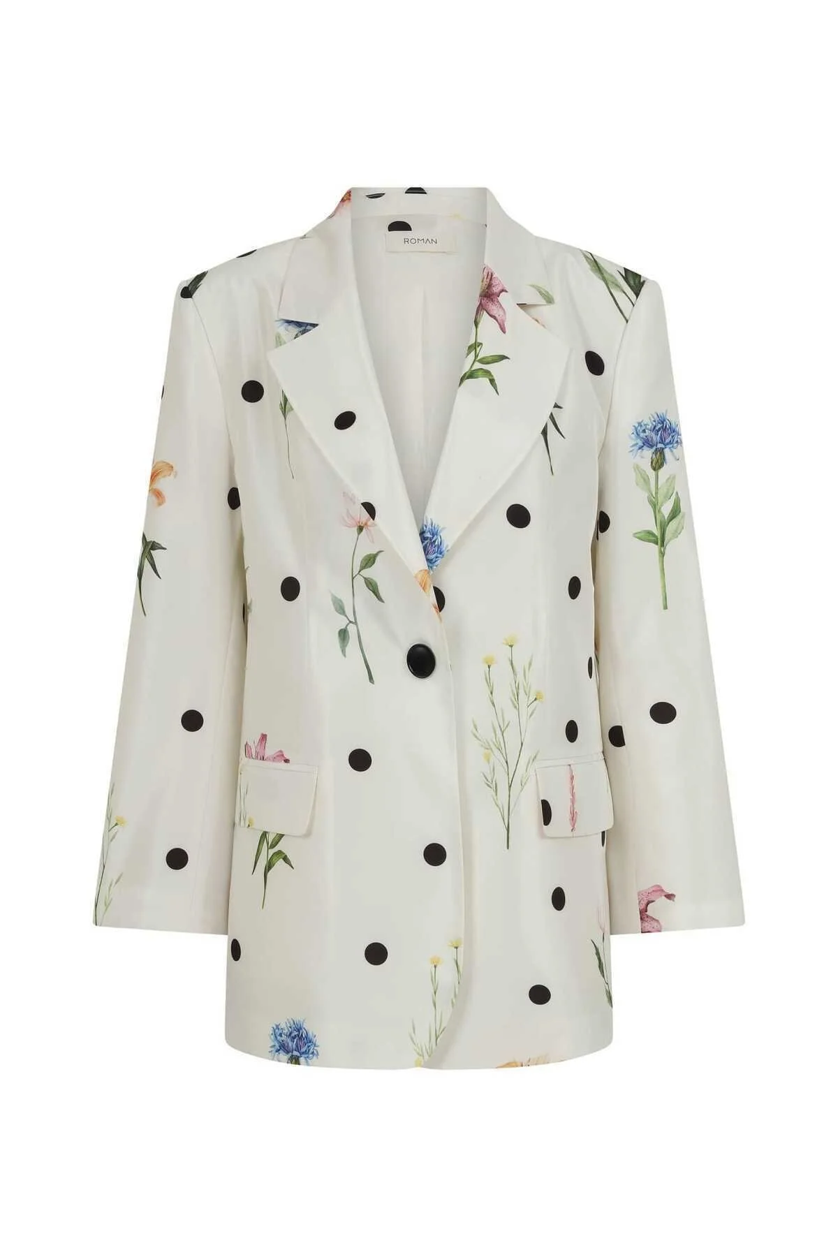 Çiçek Desenli Cepli Kadın Ceket Standart Renk - 4