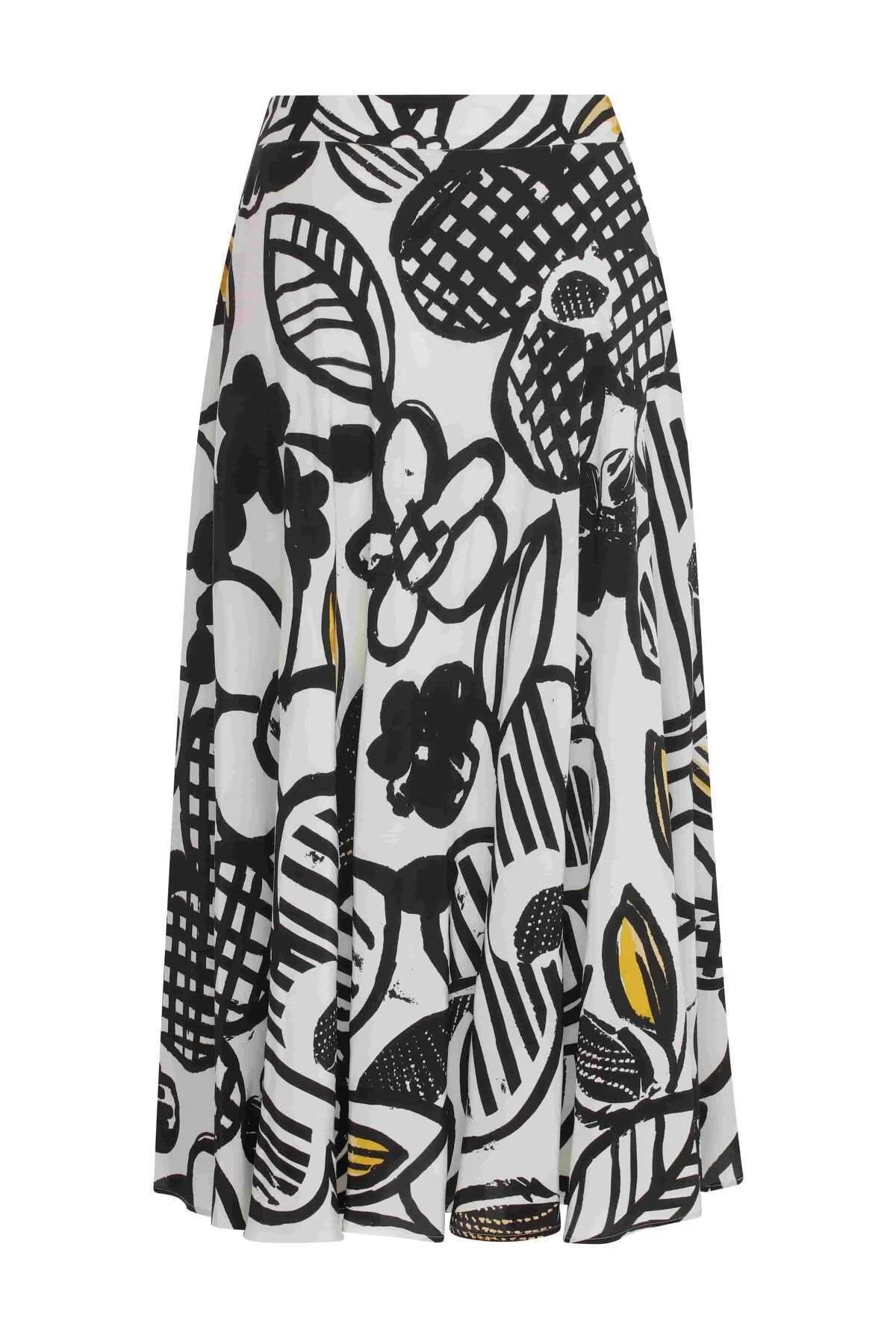  Çiçek Desenli Midi Etek Standart Renk - 5