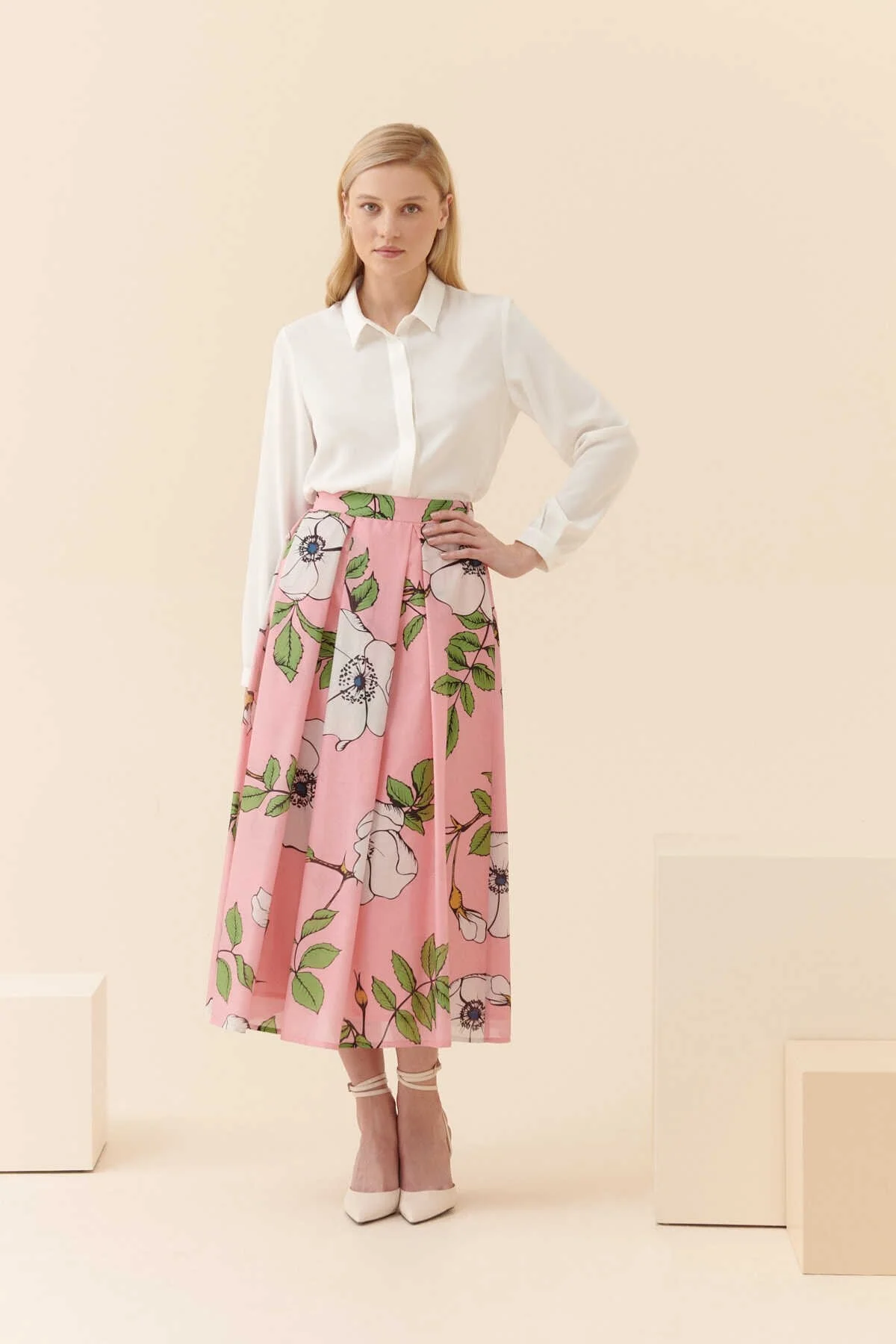  Çiçek Desenli Midi Etek Standart Renk - 1