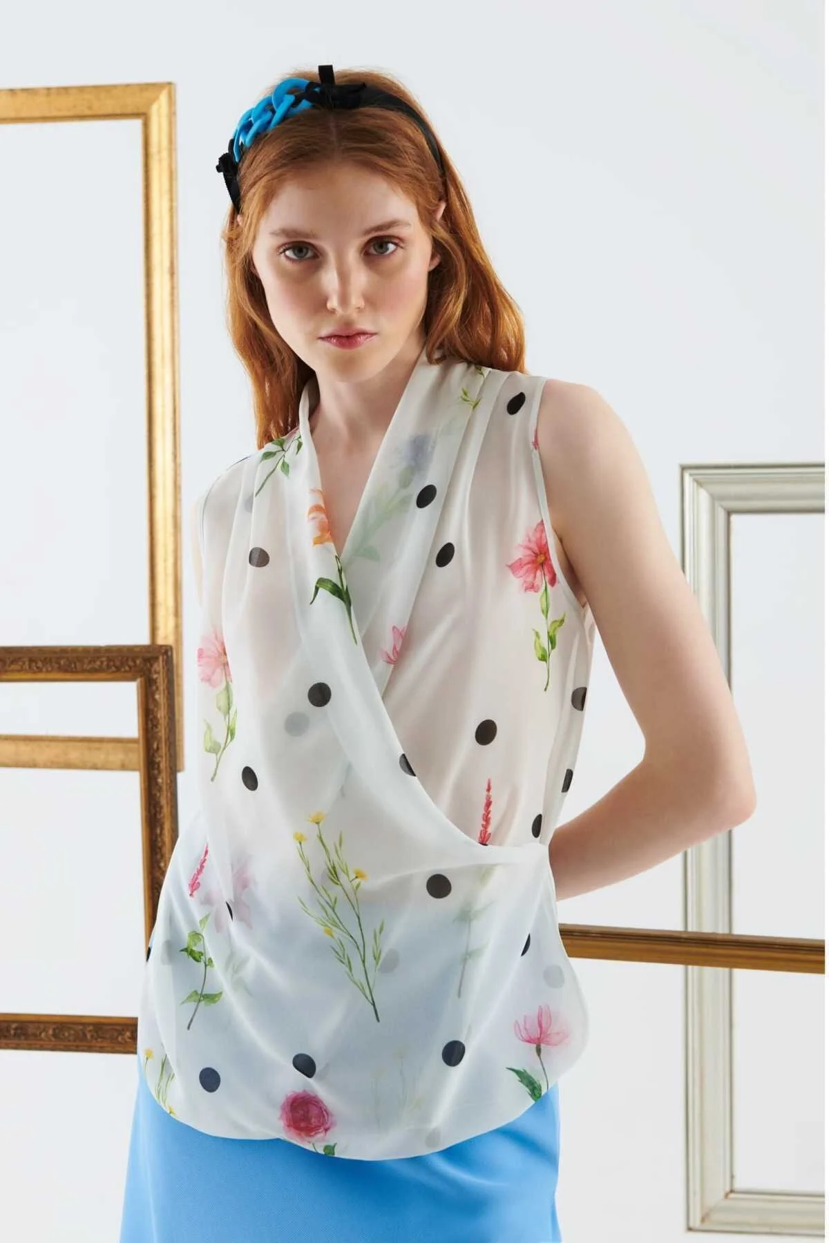 Çiçek Desenli Şifon Bluz Standart Renk - 3