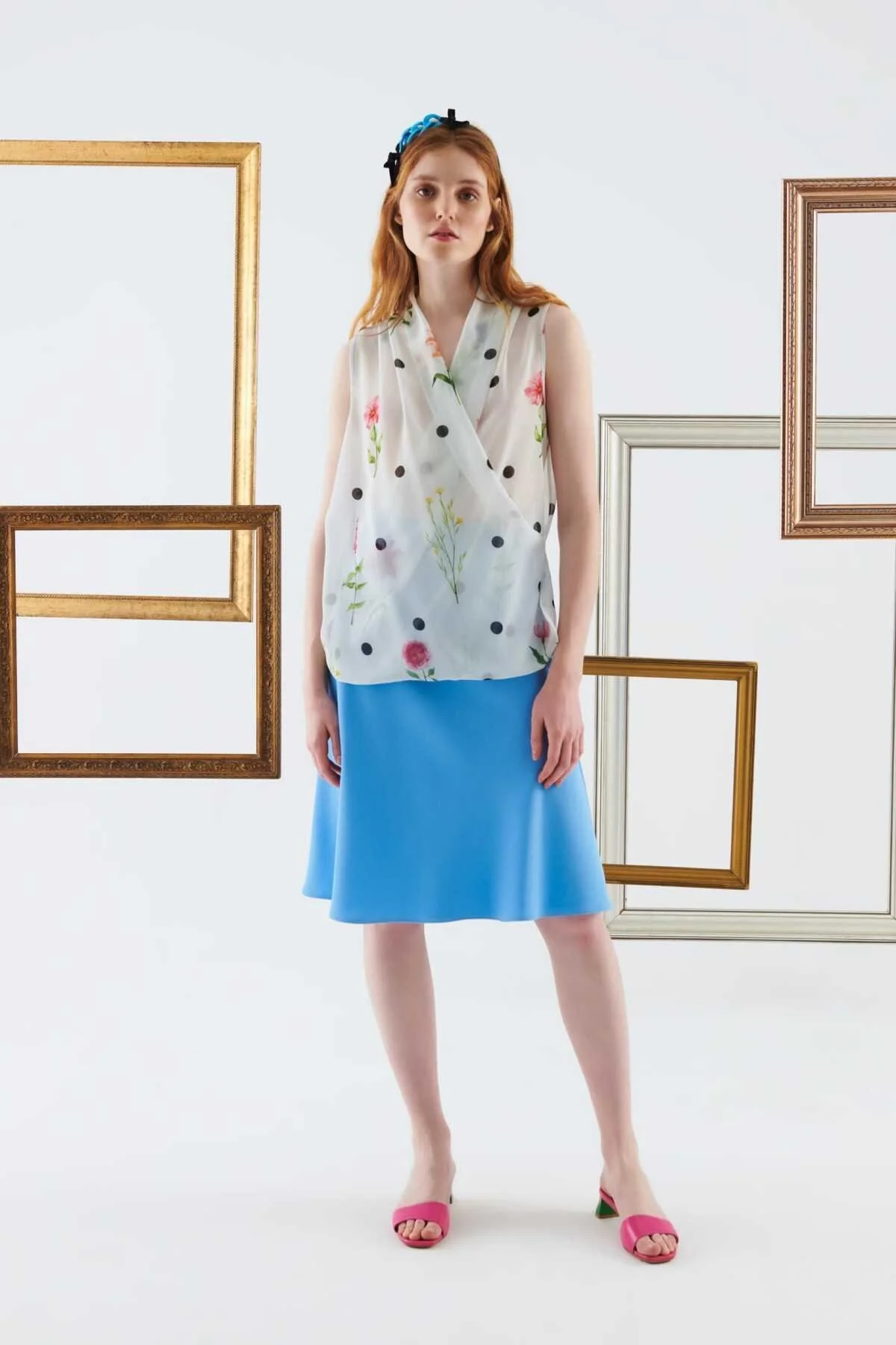 Çiçek Desenli Şifon Bluz Standart Renk - 1