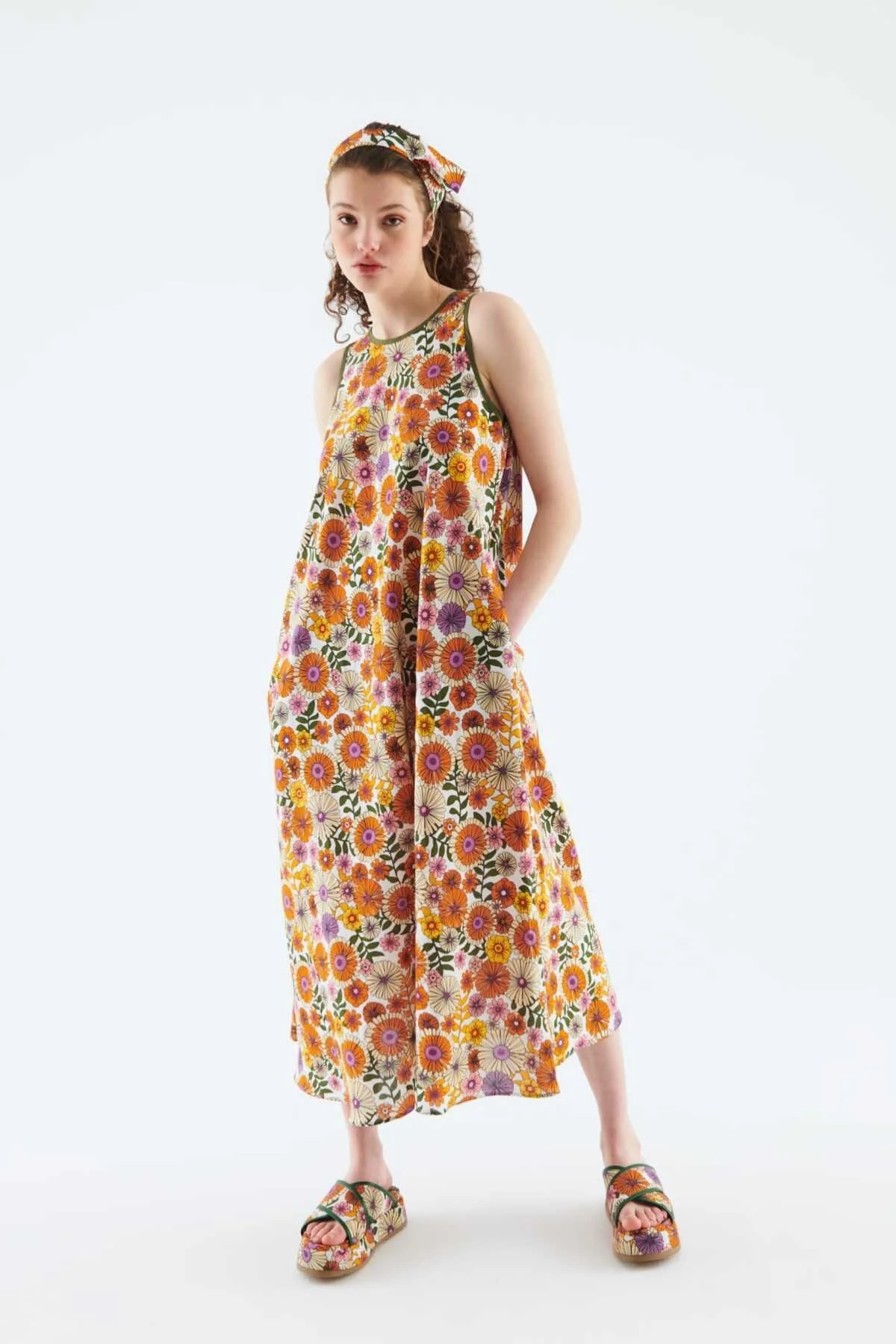 Çiçek Desenli Uzun Elbise Standart Renk - 1