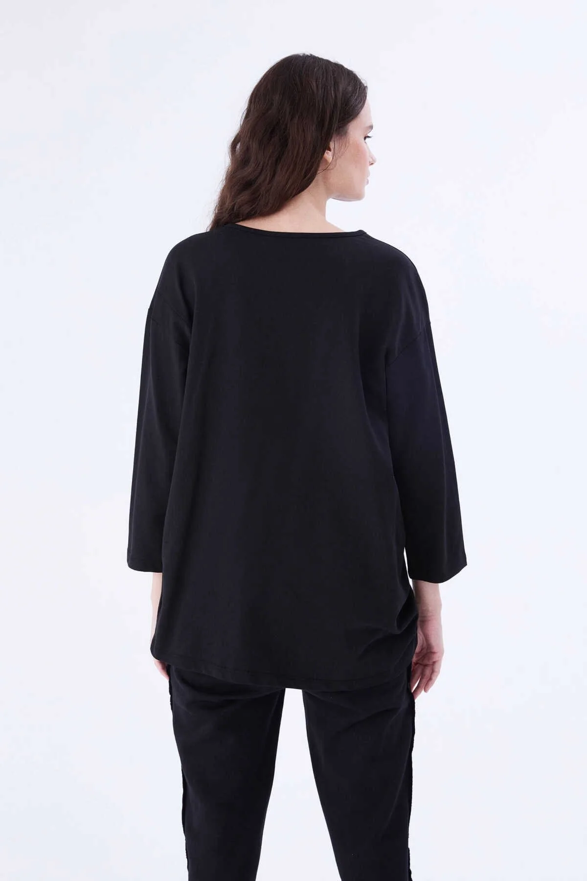  Çiçek Detaylı Kadın Kadın Sweatshirt Siyah - 2