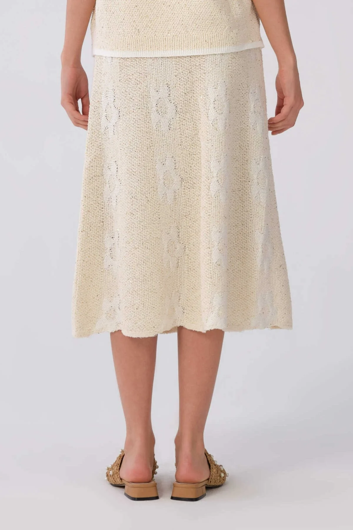 Çiçek Detaylı Naturel Triko Etek Naturel - 2