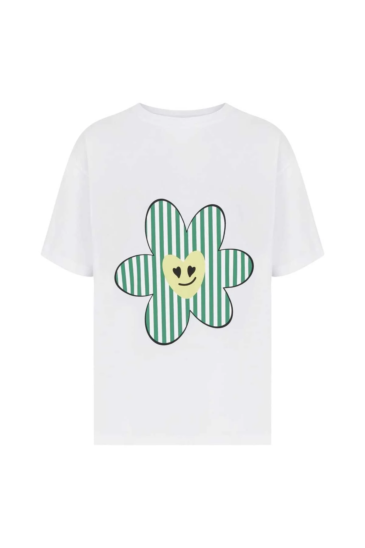  Çiçek Figürlü Kadın Tişört Standart Renk - 4