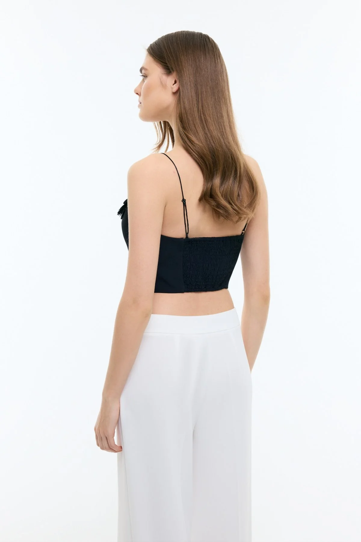 Çiçek Motifli İnce Askılı Büstiyer Siyah - 2