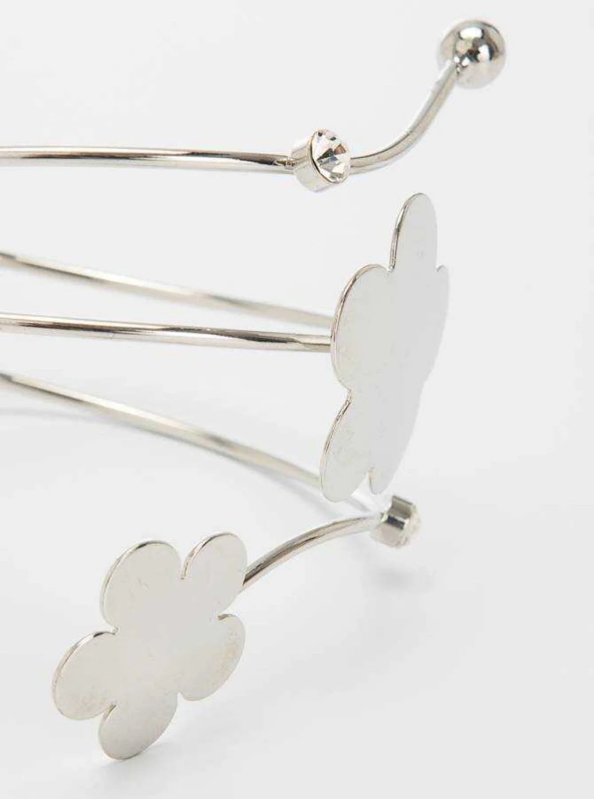 Çiçek ve Taşlı Gümüş Rengi Bilezik Gümüş - 2