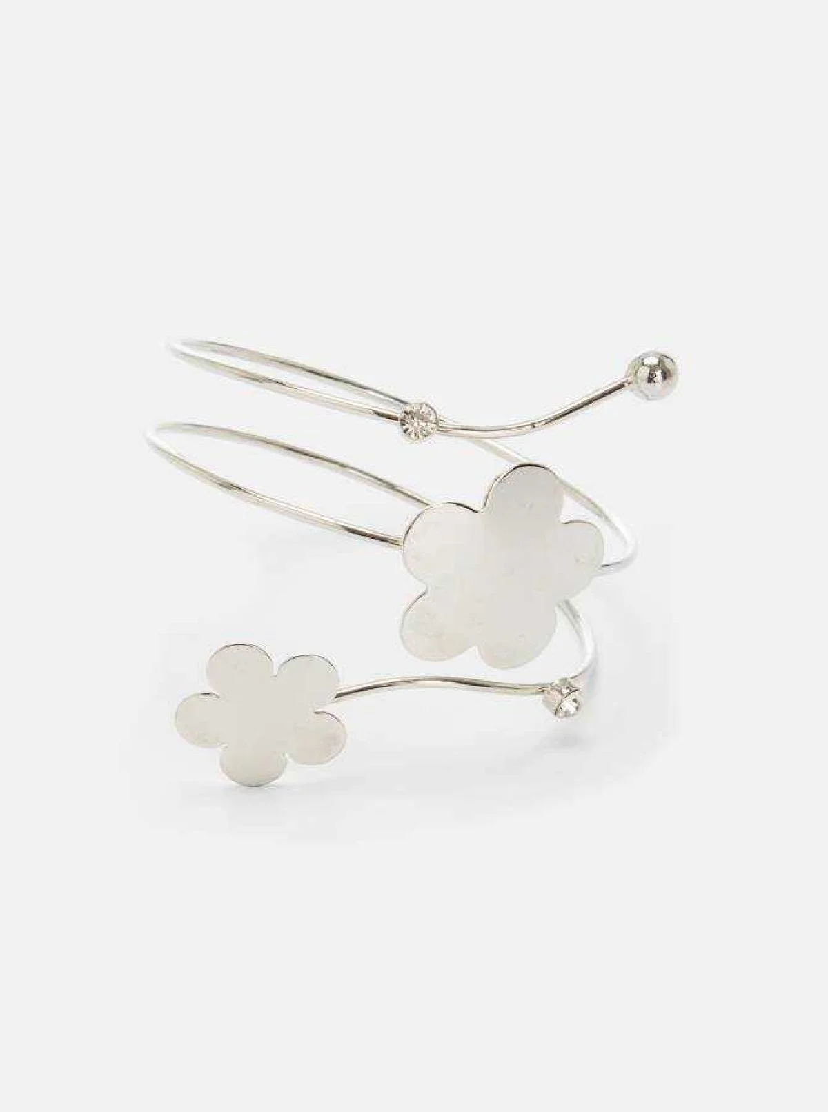 Çiçek ve Taşlı Gümüş Rengi Bilezik Gümüş - 1