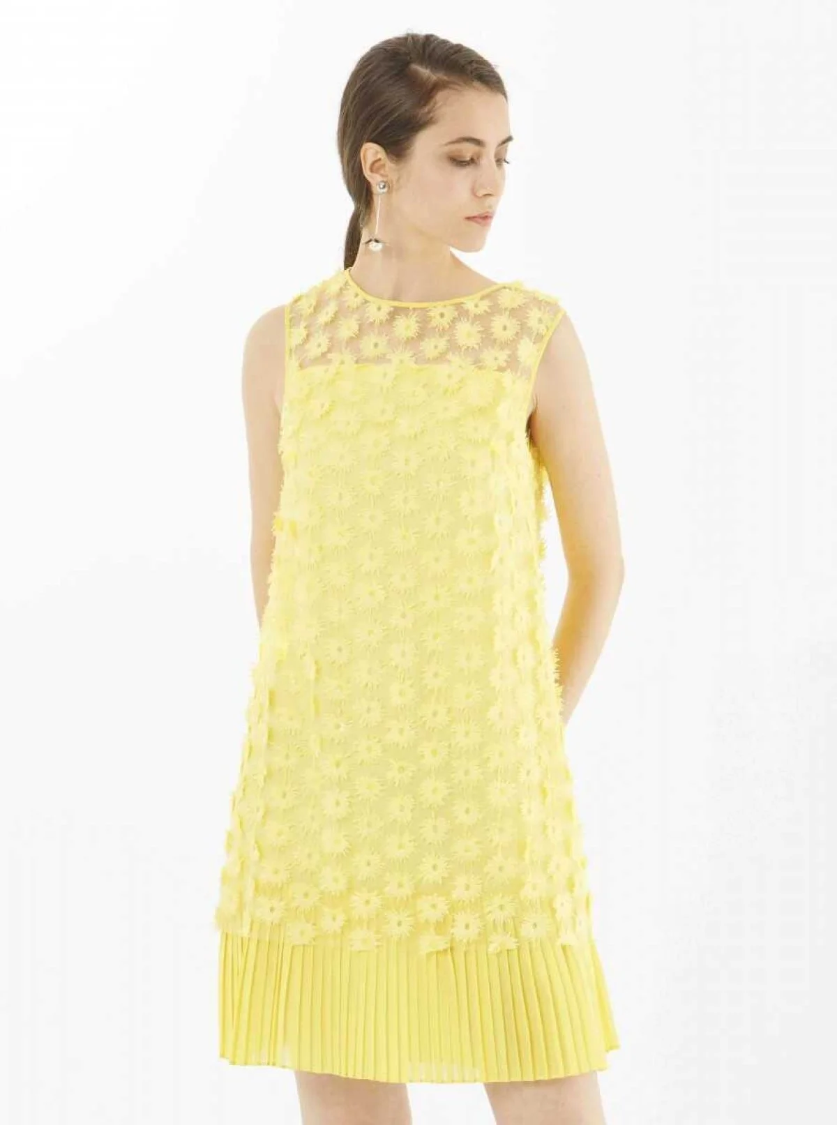 Çiçekli Şifon Elbise Sarı - 4