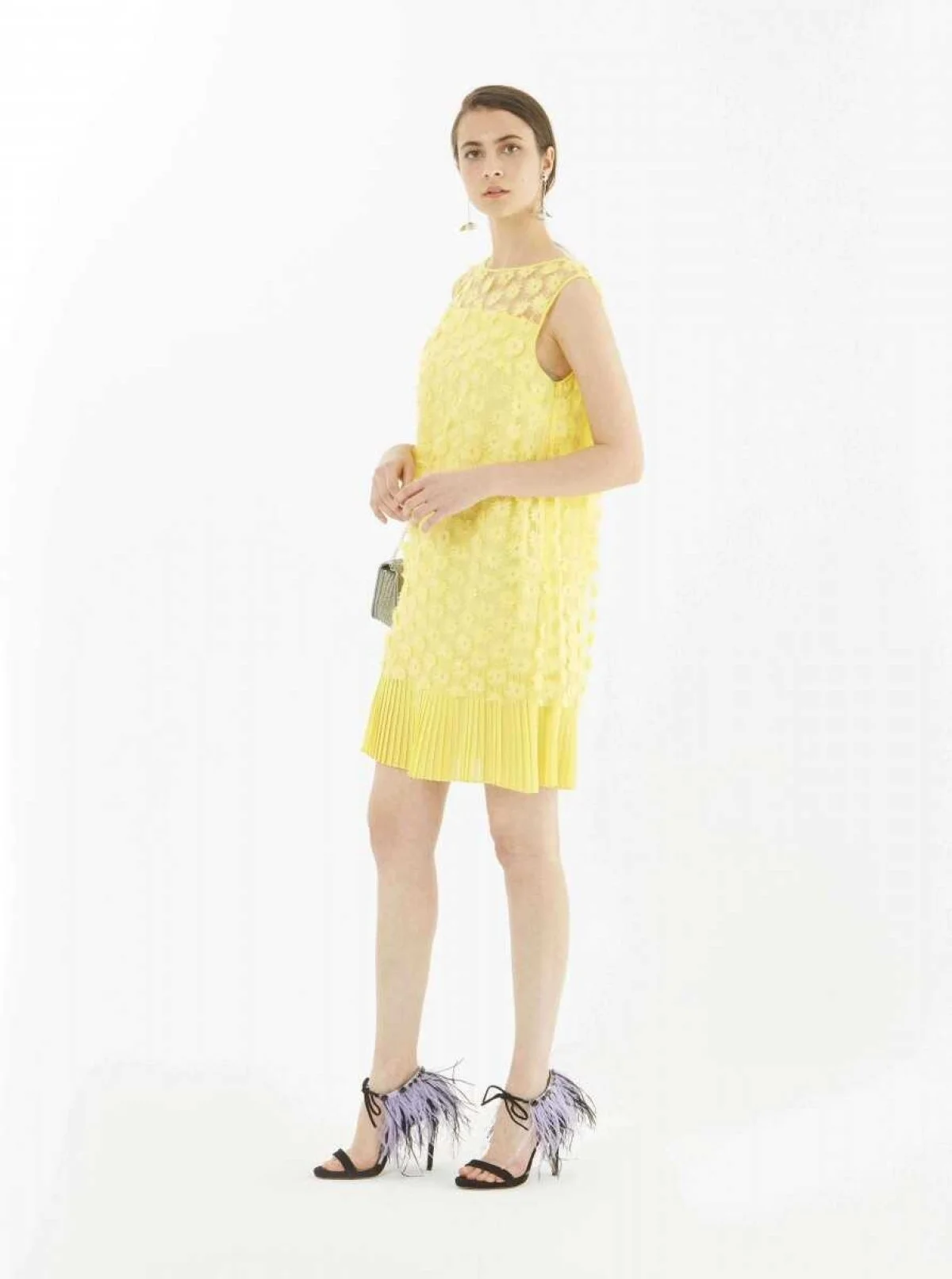 Çiçekli Şifon Elbise Sarı - 3