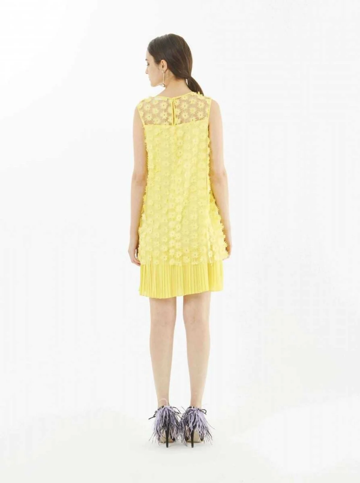 Çiçekli Şifon Elbise Sarı - 2