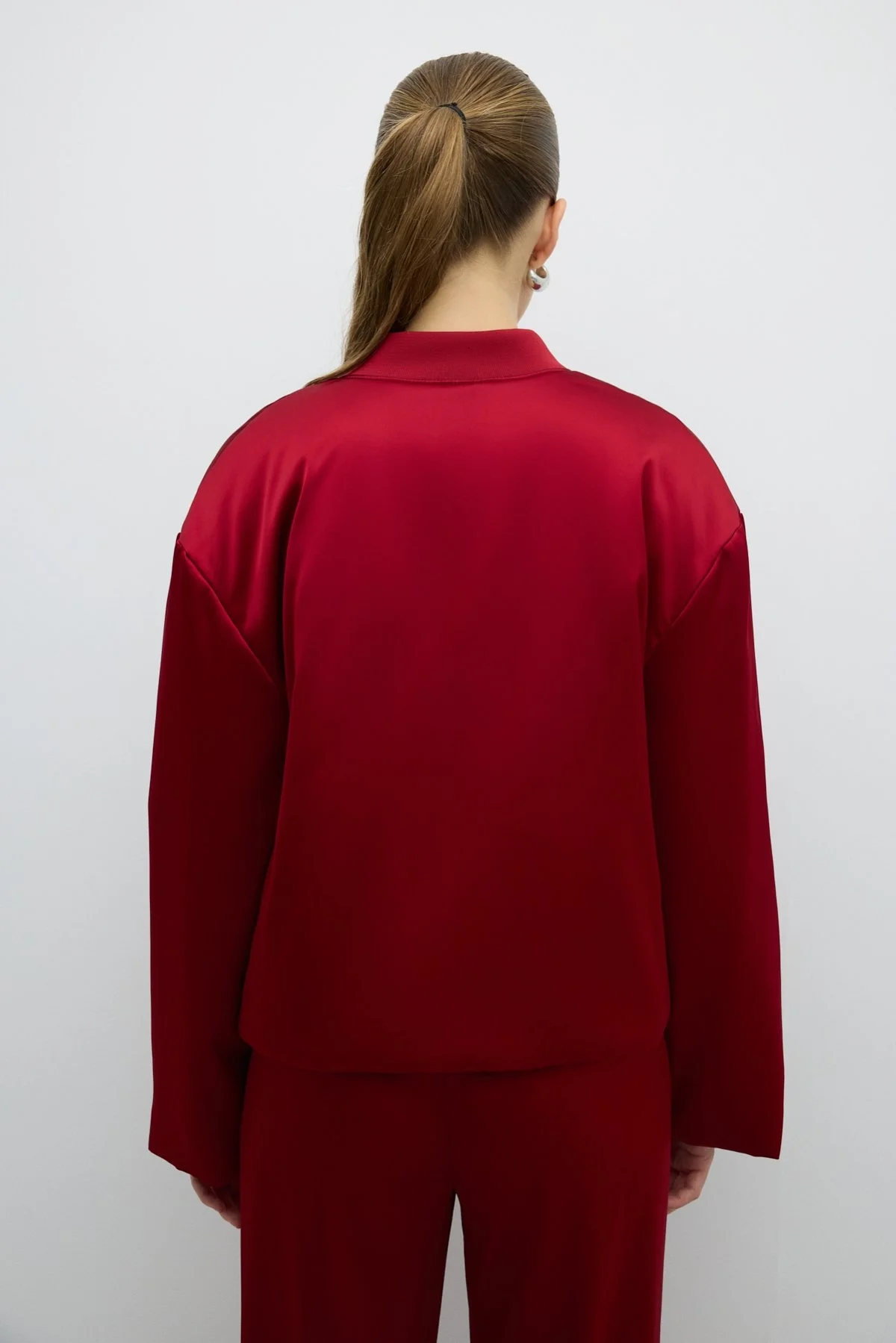 Çift Cepli Dolgulu Saten Mont Bordo - 2