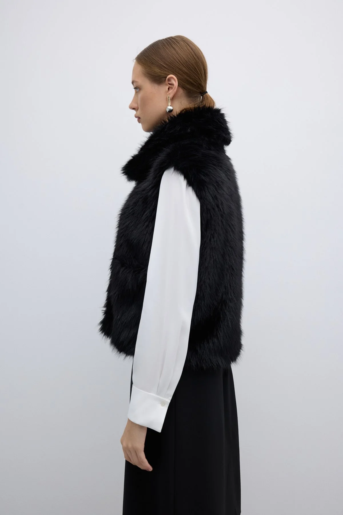 Çift Cepli Peluş Yelek Siyah - 3