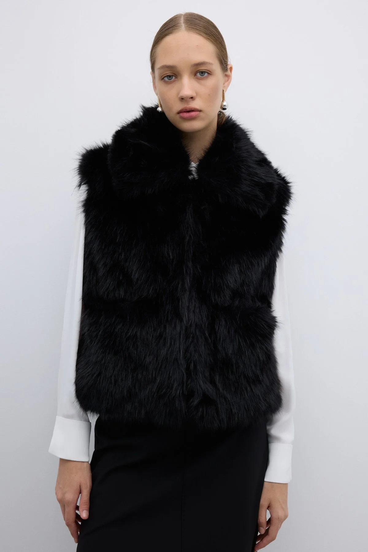 Çift Cepli Peluş Yelek Siyah - 5