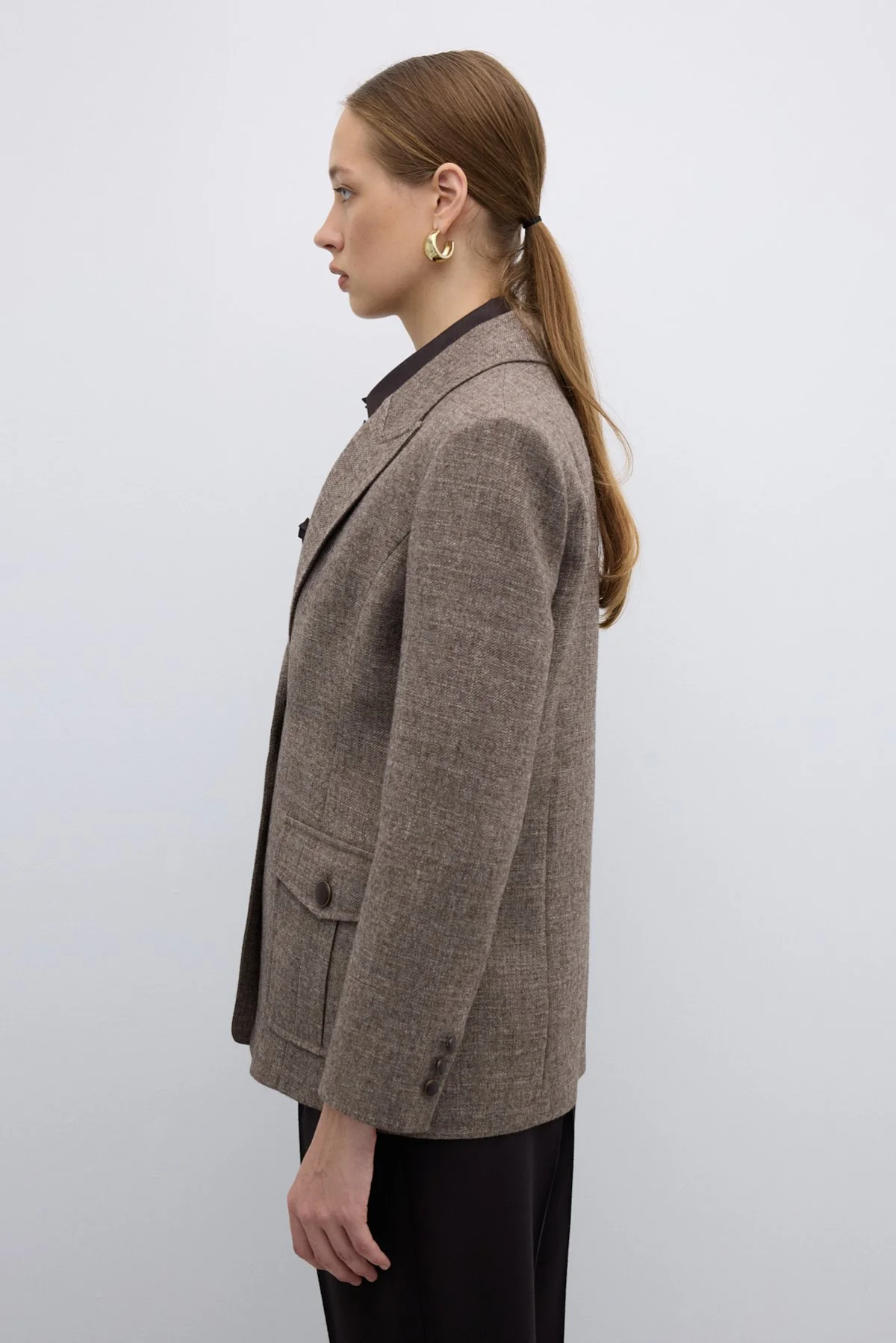 Çift Cepli Yün Karışımlı Ceket Kahve - 5