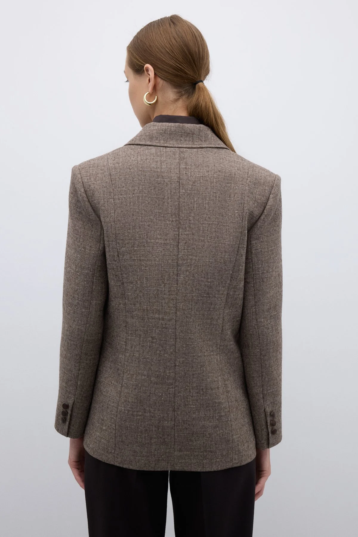 Çift Cepli Yün Karışımlı Ceket Kahve - 2