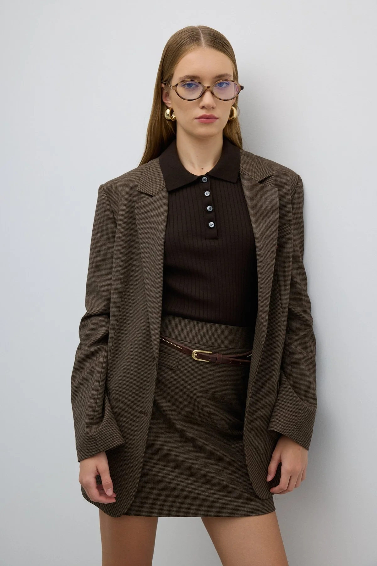 Çift Düğmeli Blazer Ceket Kahve - 4