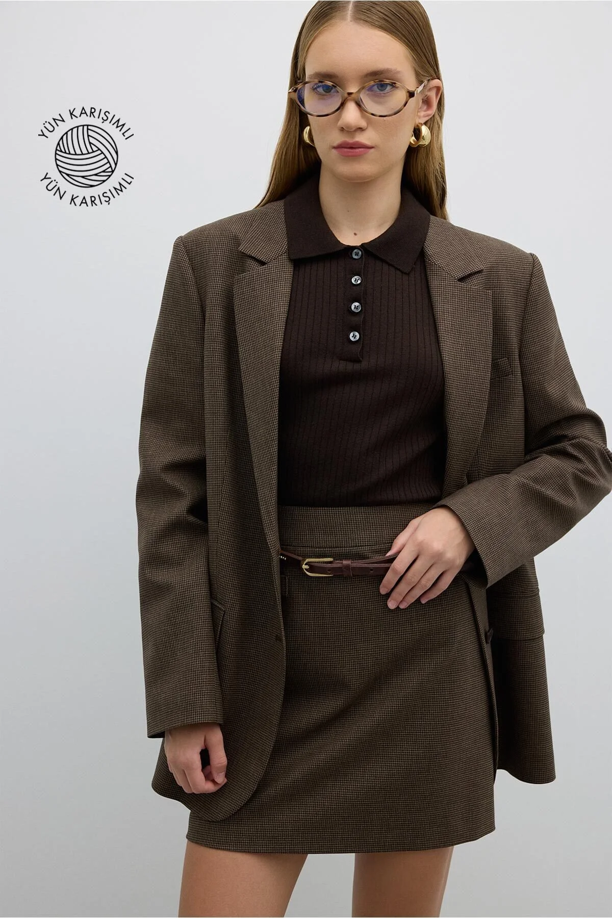 Çift Düğmeli Blazer Ceket Kahve - 1