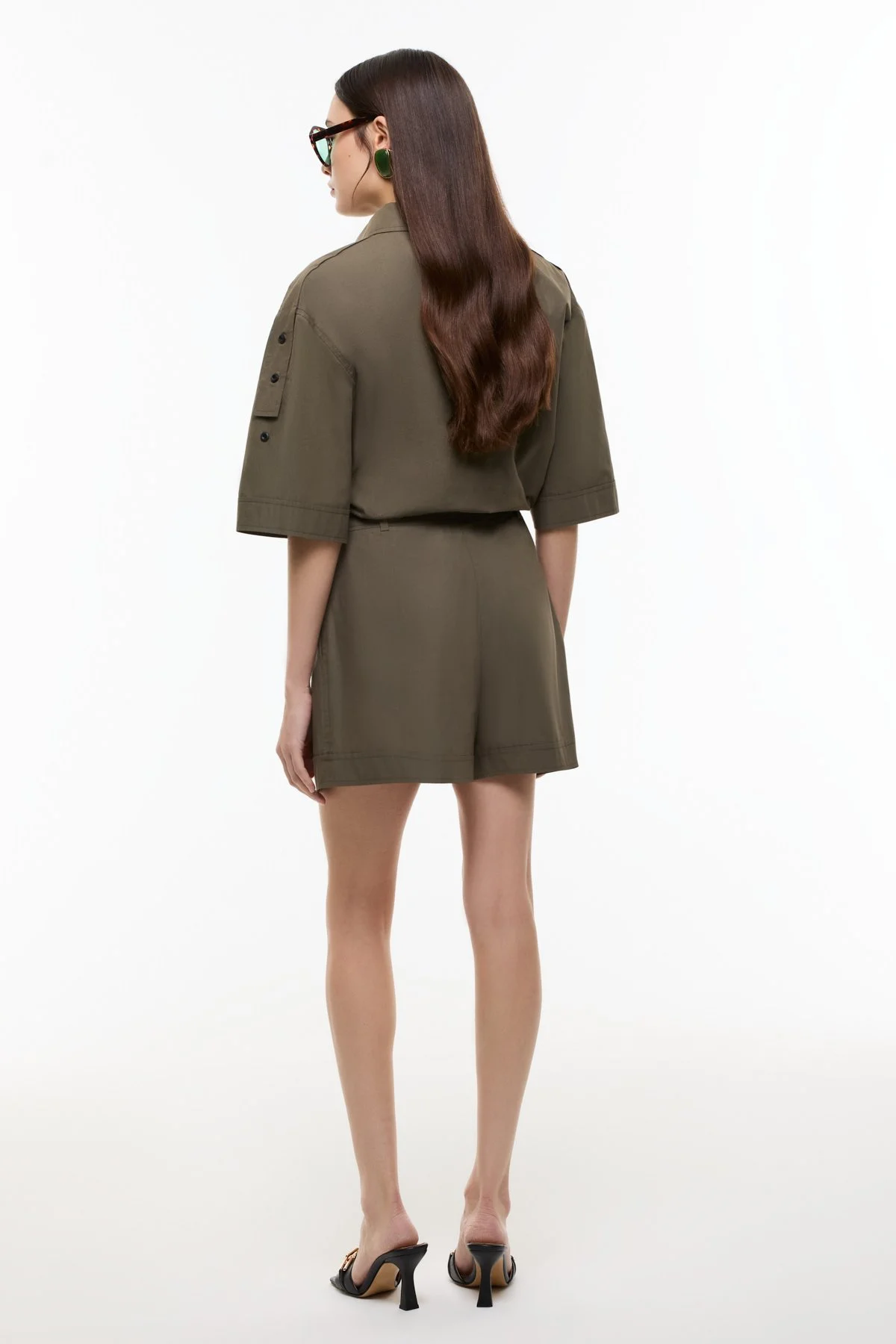 Çift Pileli Şort Haki - 2