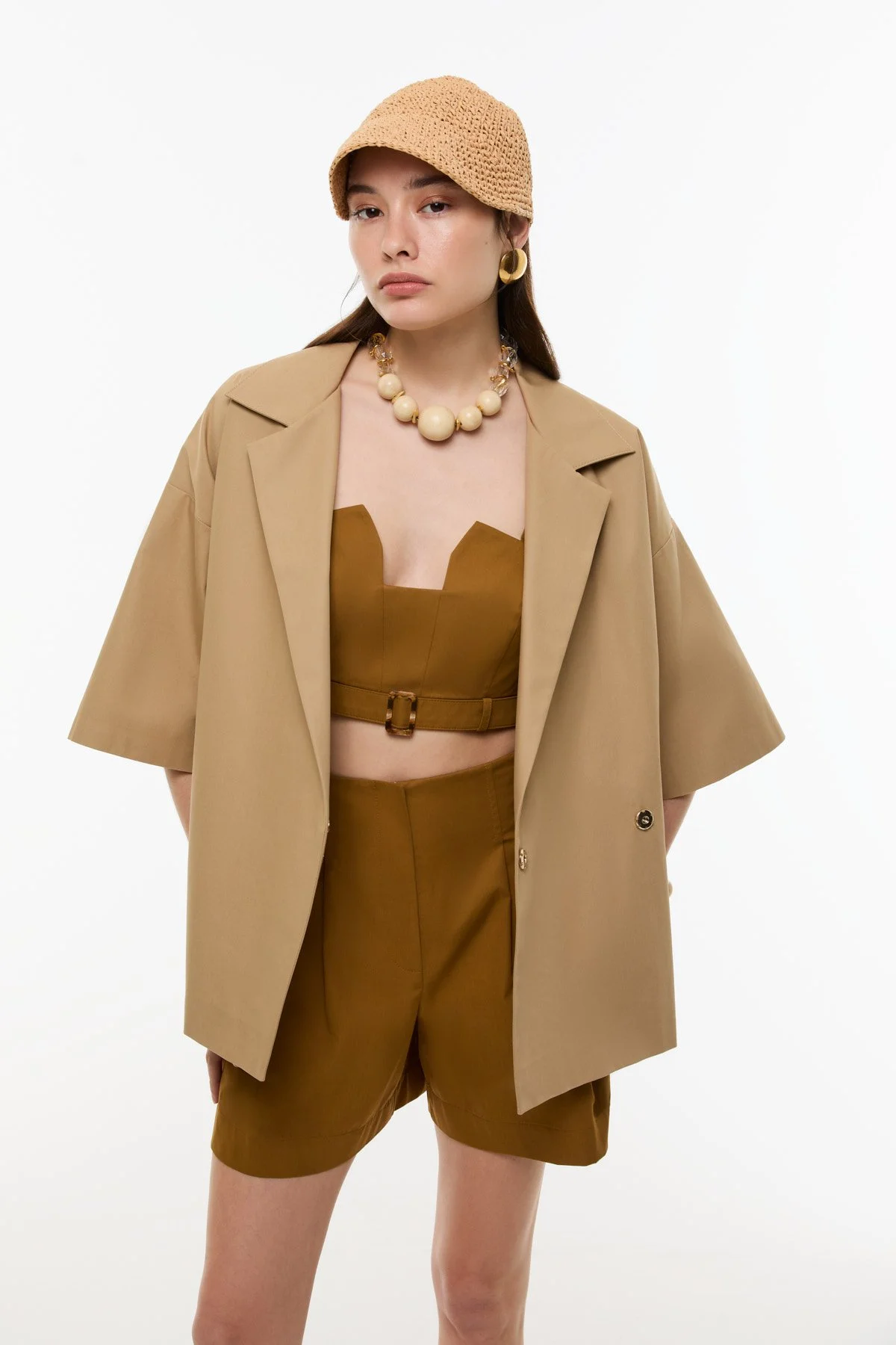 Çift Pileli Şort Kahve - 5