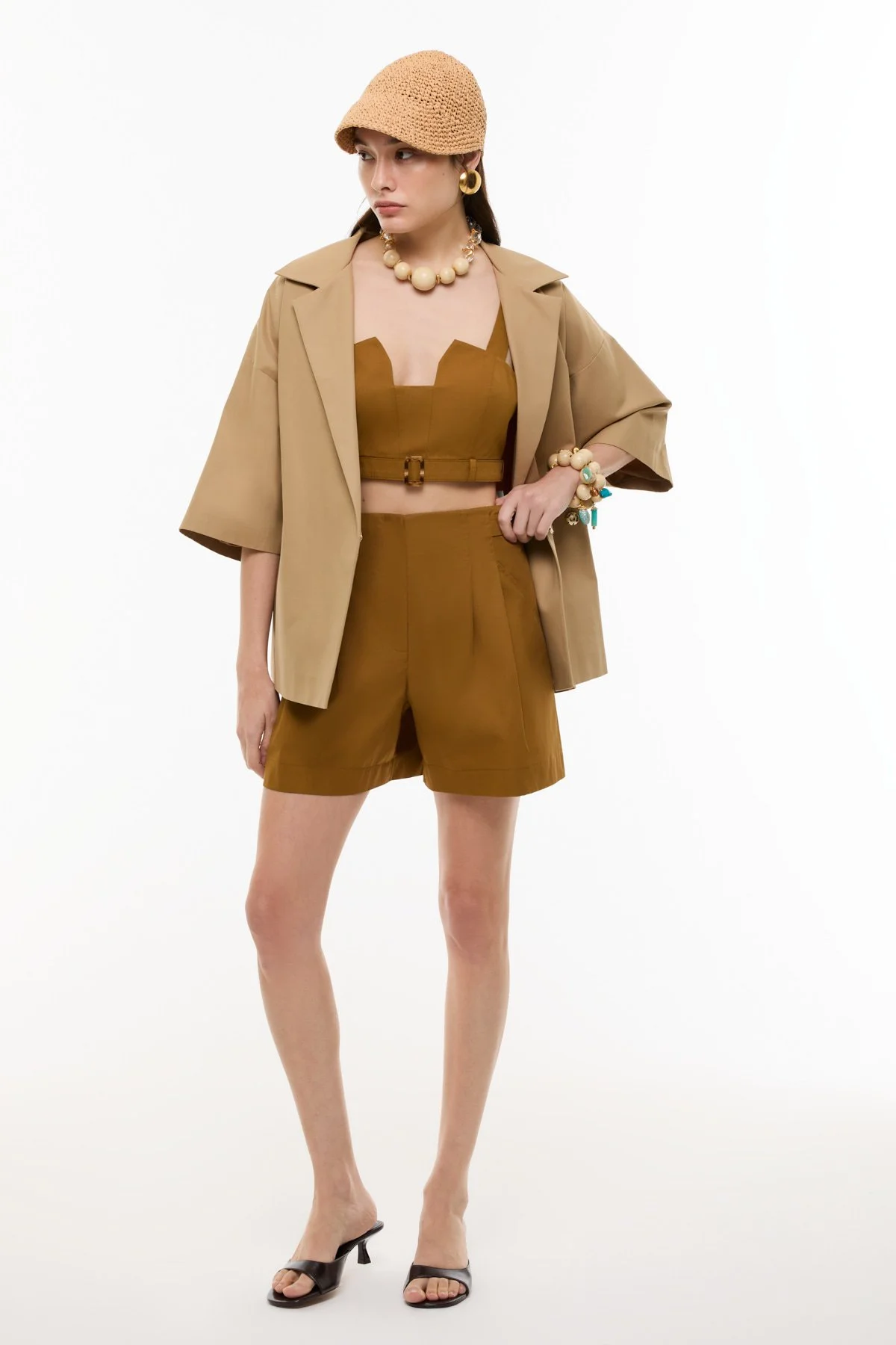 Çift Pileli Şort Kahve - 4