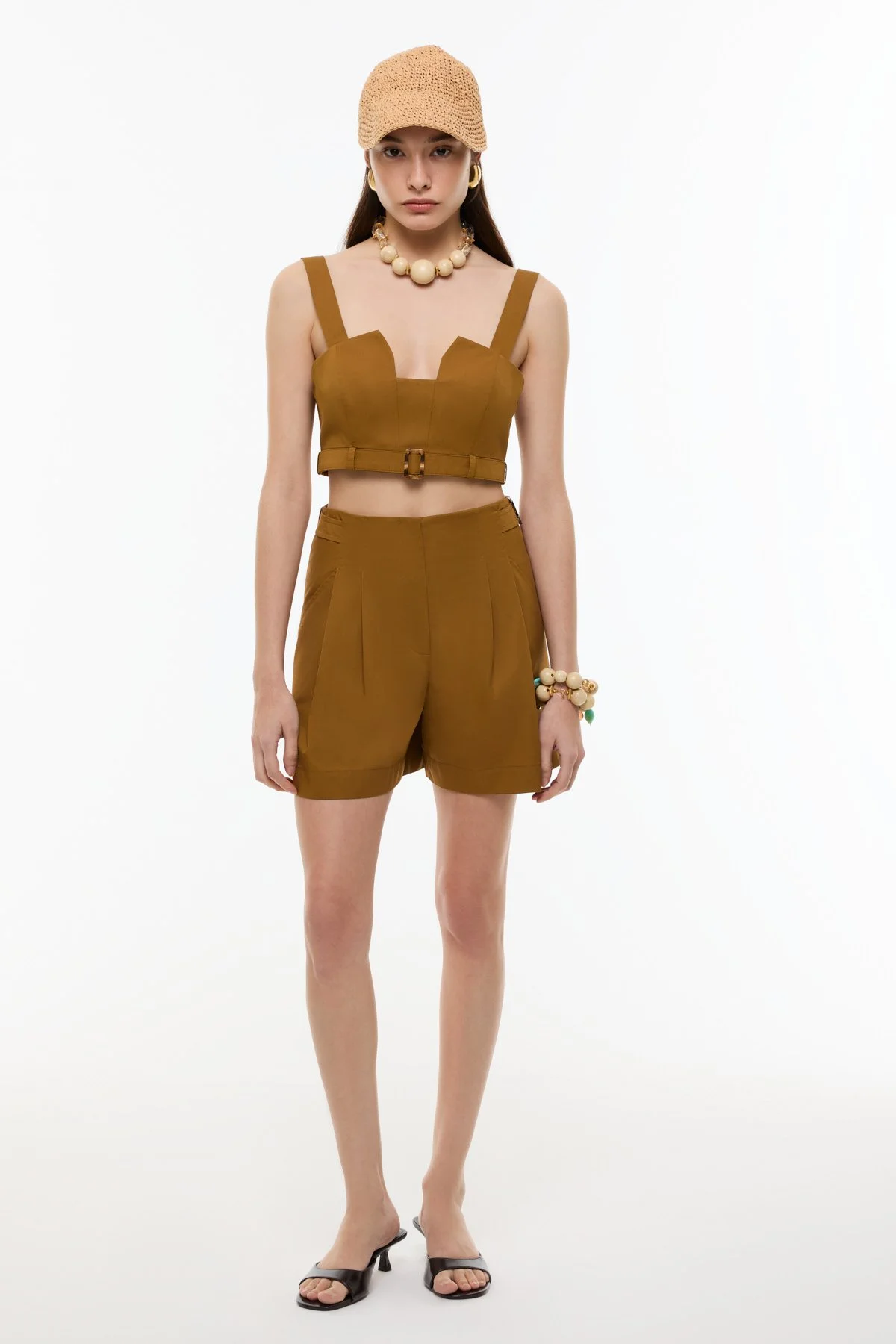 Çift Pileli Şort Kahve - 1