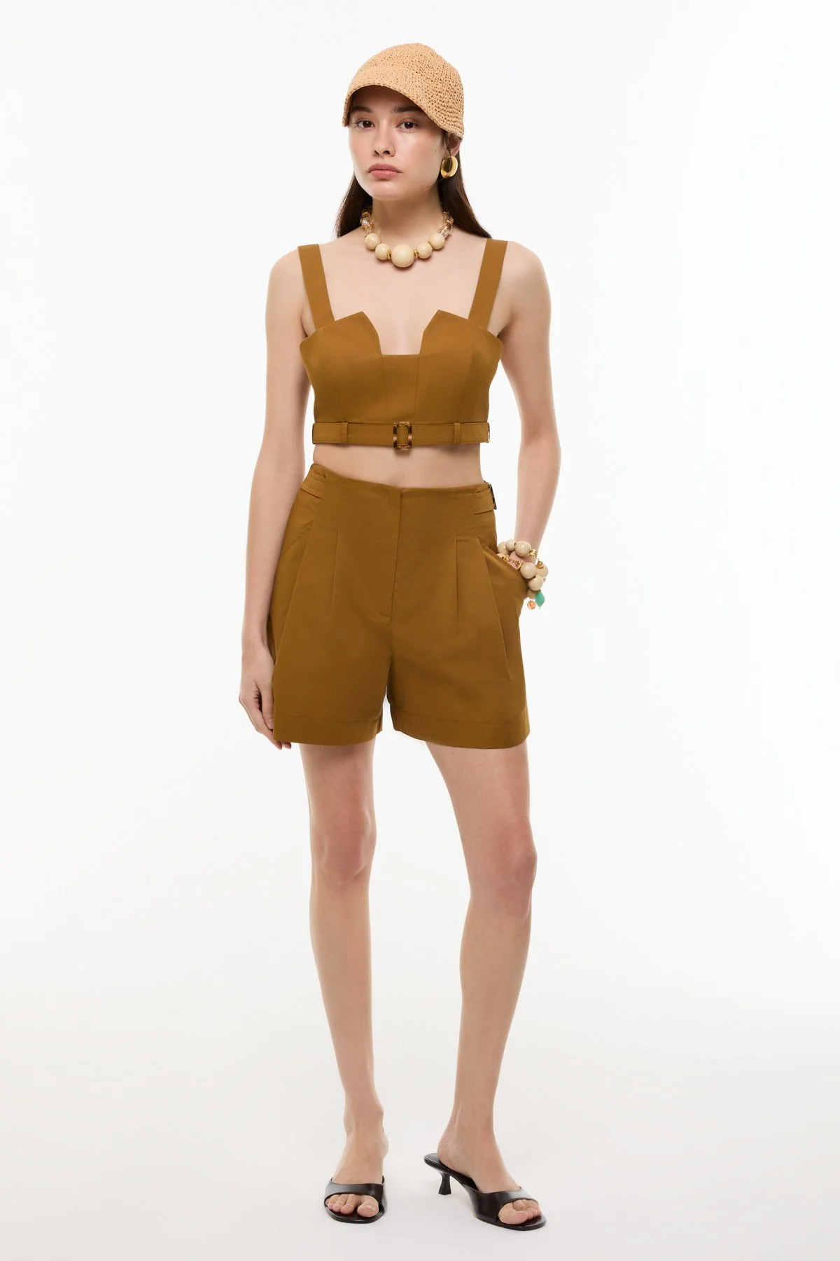 Çift Pileli Şort Kahve - 7