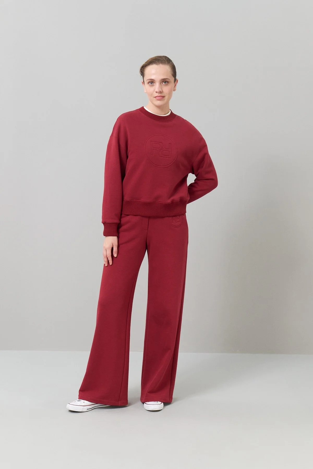 Çift Taraflı Örme Sweatshirt Bordo - 3