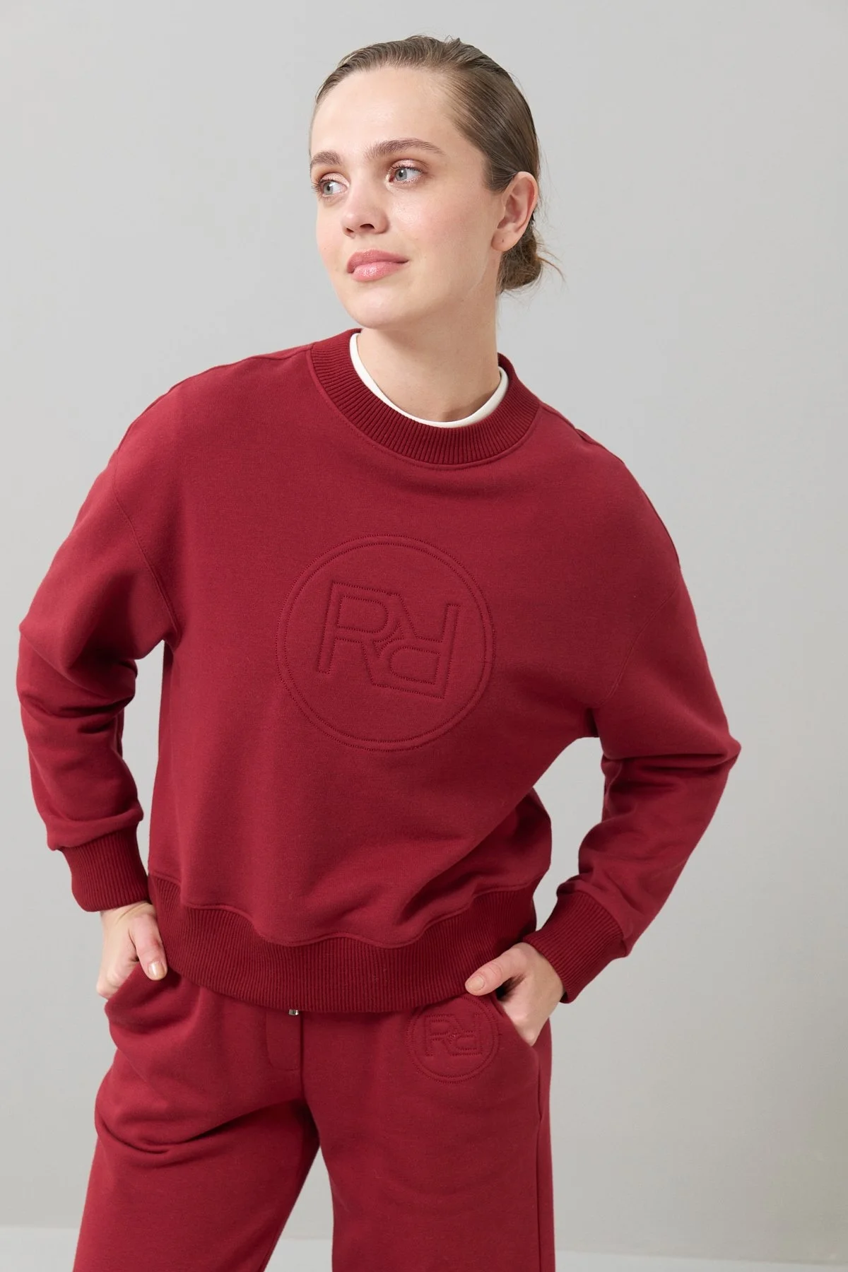 Çift Taraflı Örme Sweatshirt Bordo - 1