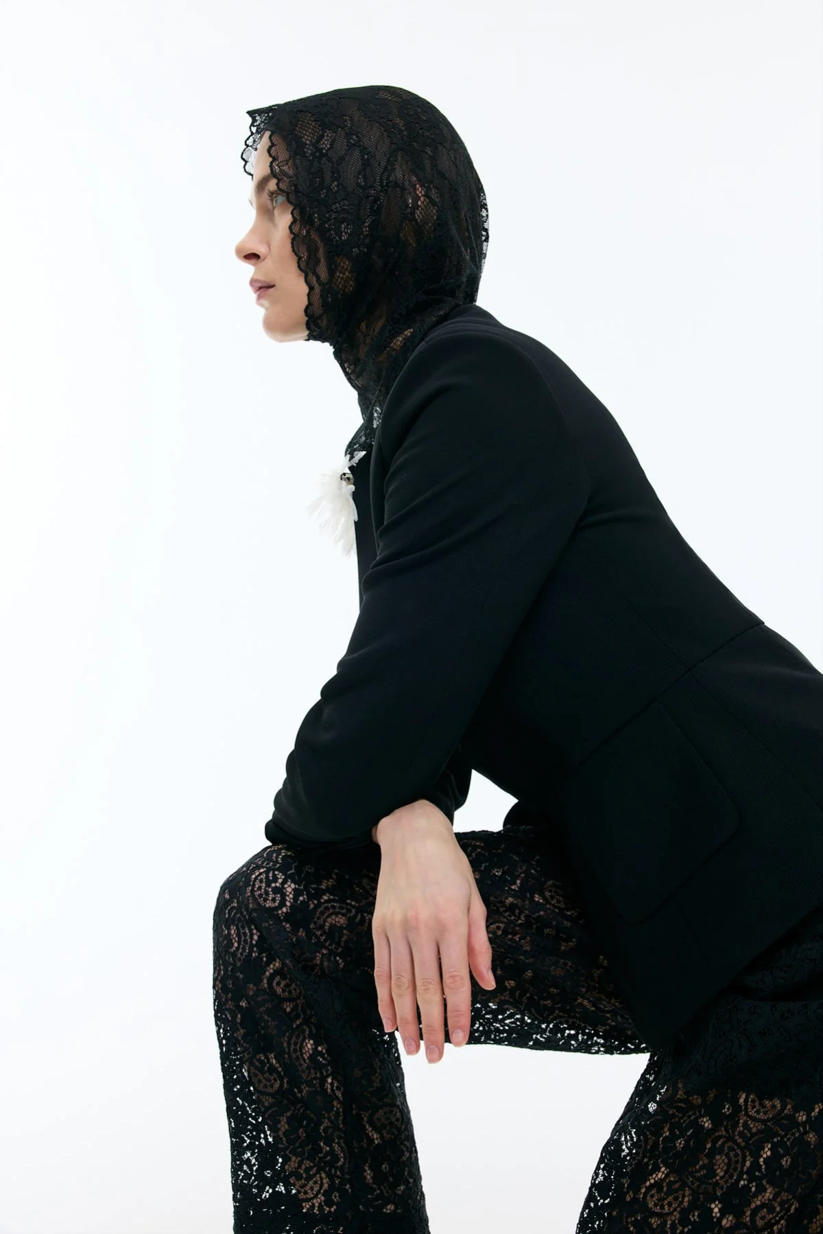 Çıkarılabilir Broş Detaylı Bele Oturan Çift Cepli Ceket Siyah - 5