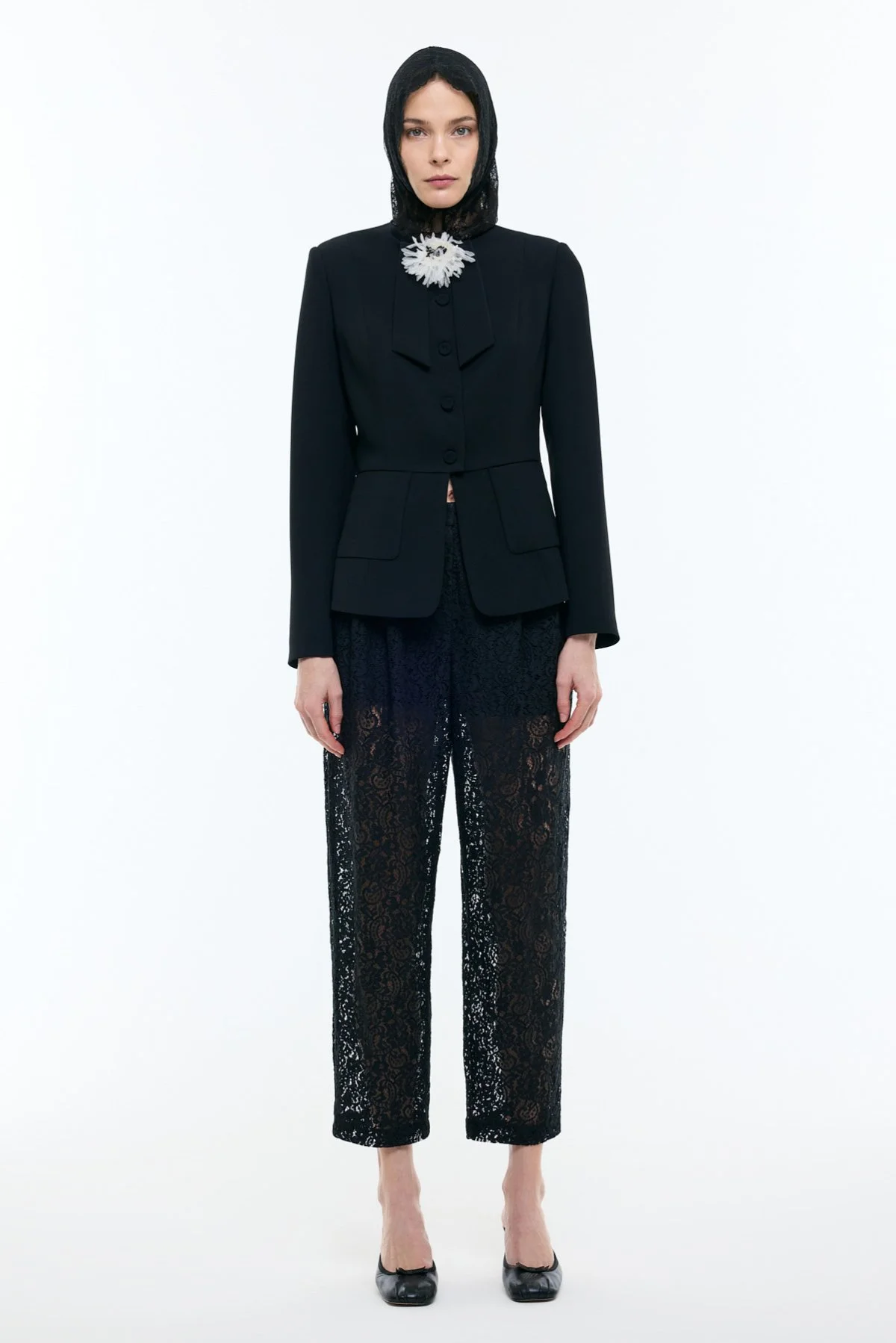 Çıkarılabilir Broş Detaylı Bele Oturan Çift Cepli Ceket Siyah - 3