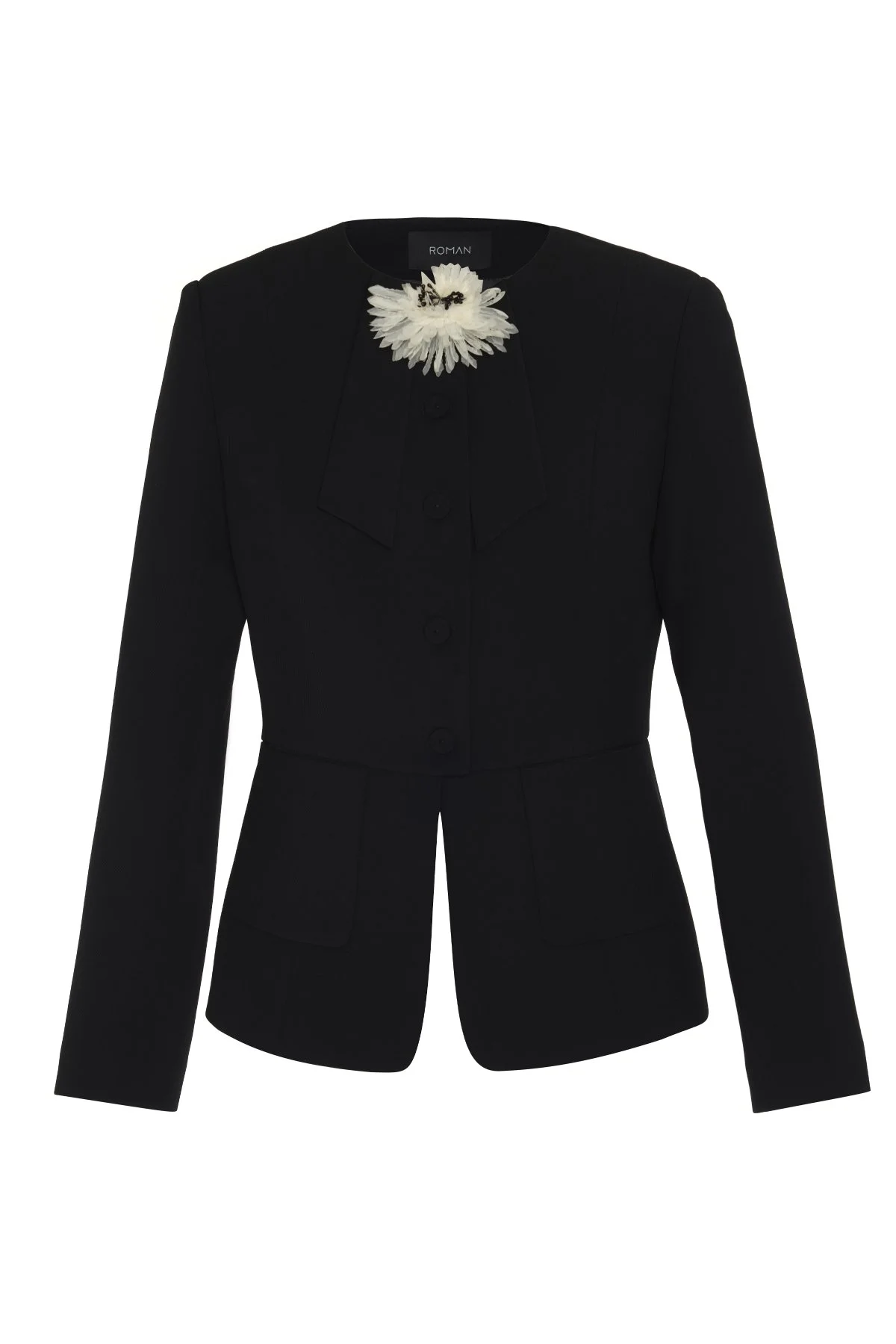 Çıkarılabilir Broş Detaylı Bele Oturan Çift Cepli Ceket Siyah - 6