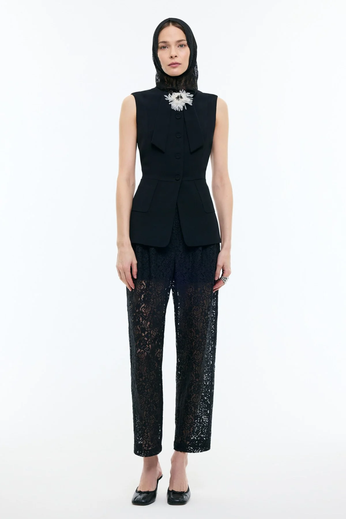 Çıkarılabilir Broş Detaylı Bele Oturan Yelek Siyah - 4