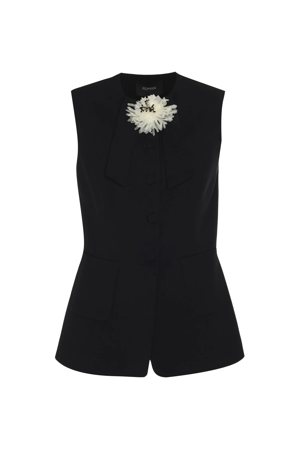 Çıkarılabilir Broş Detaylı Bele Oturan Yelek Siyah - 5