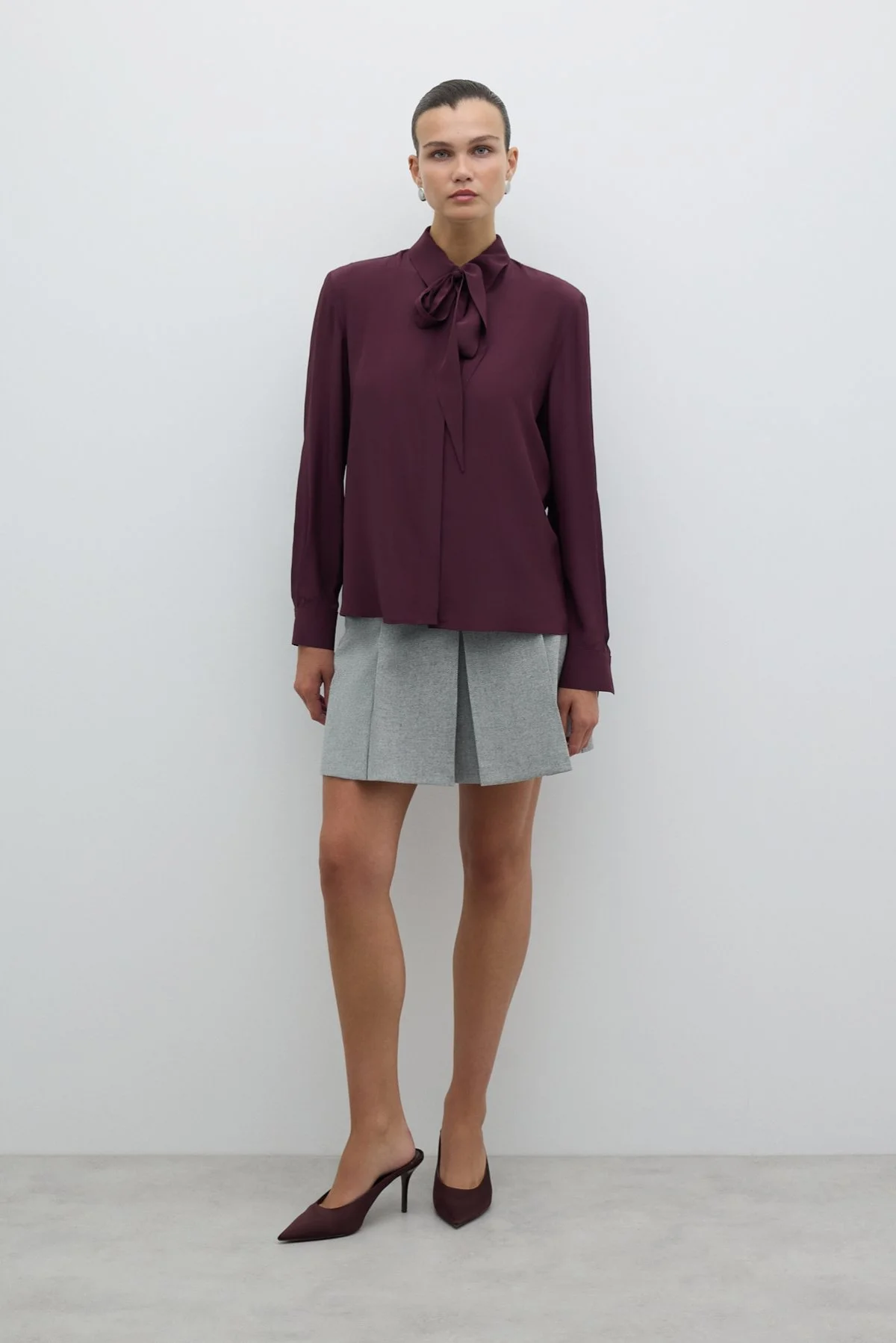 Çıkarılabilir Fular Detaylı Gömlek Bordo - 2