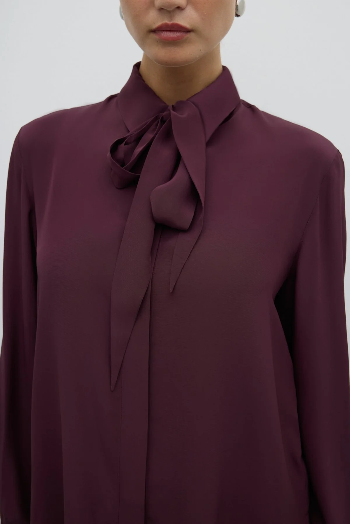 Çıkarılabilir Fular Detaylı Gömlek Bordo - 4