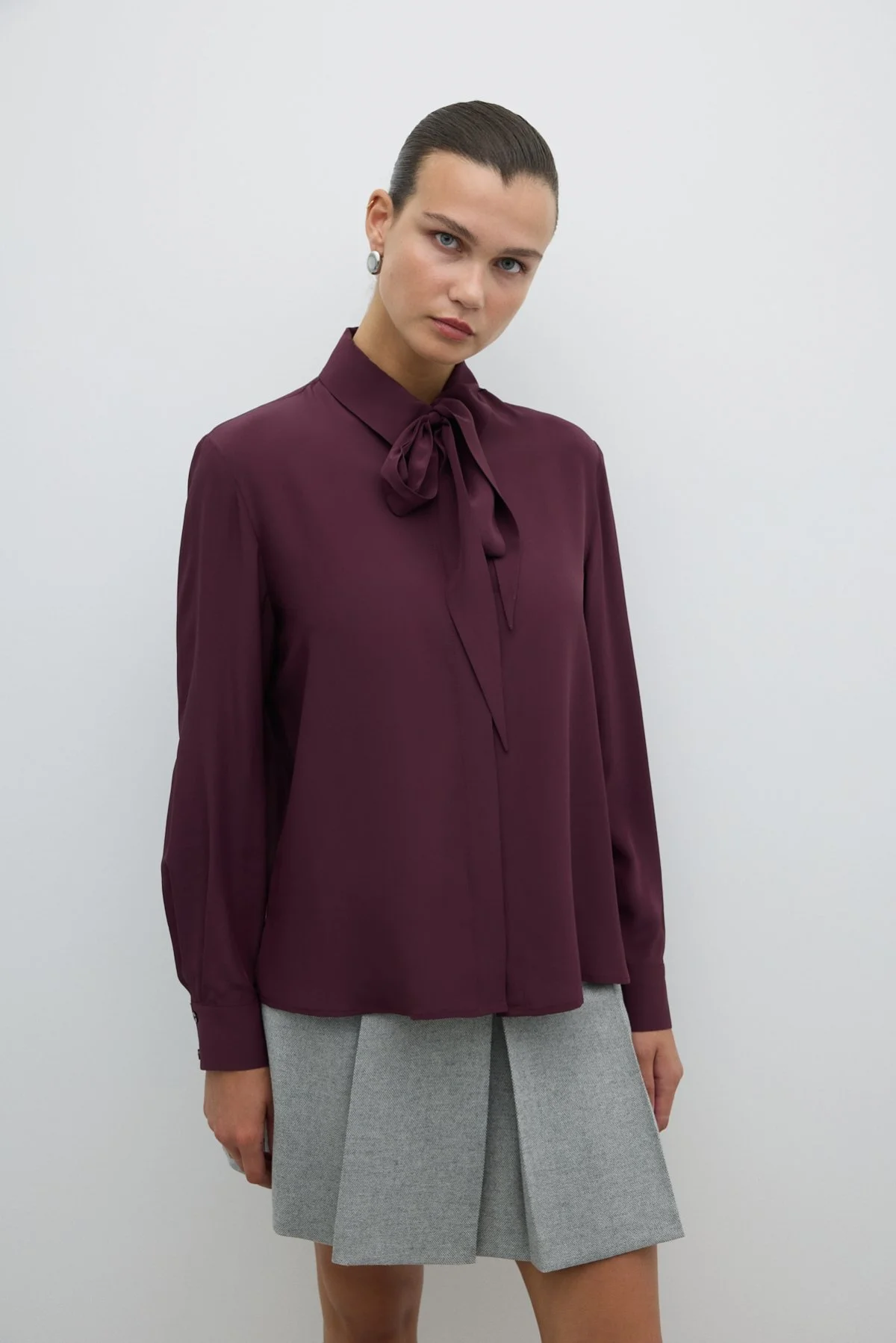 Çıkarılabilir Fular Detaylı Gömlek Bordo - 1