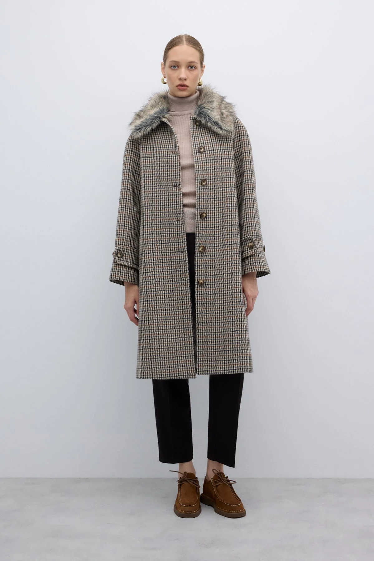 Çıkarılabilir Kürk Yaka Yün Karışımlı Kaban Standart Renk - 1