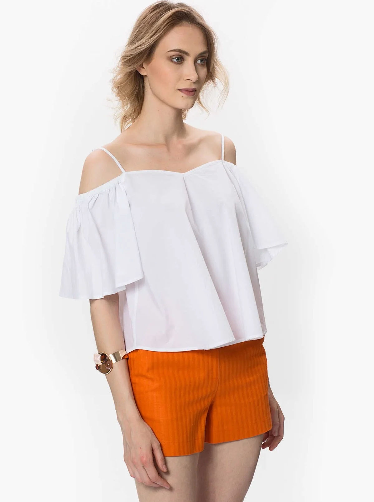 Çizgi Desenli Mini Kadın Şort Oranj - 3